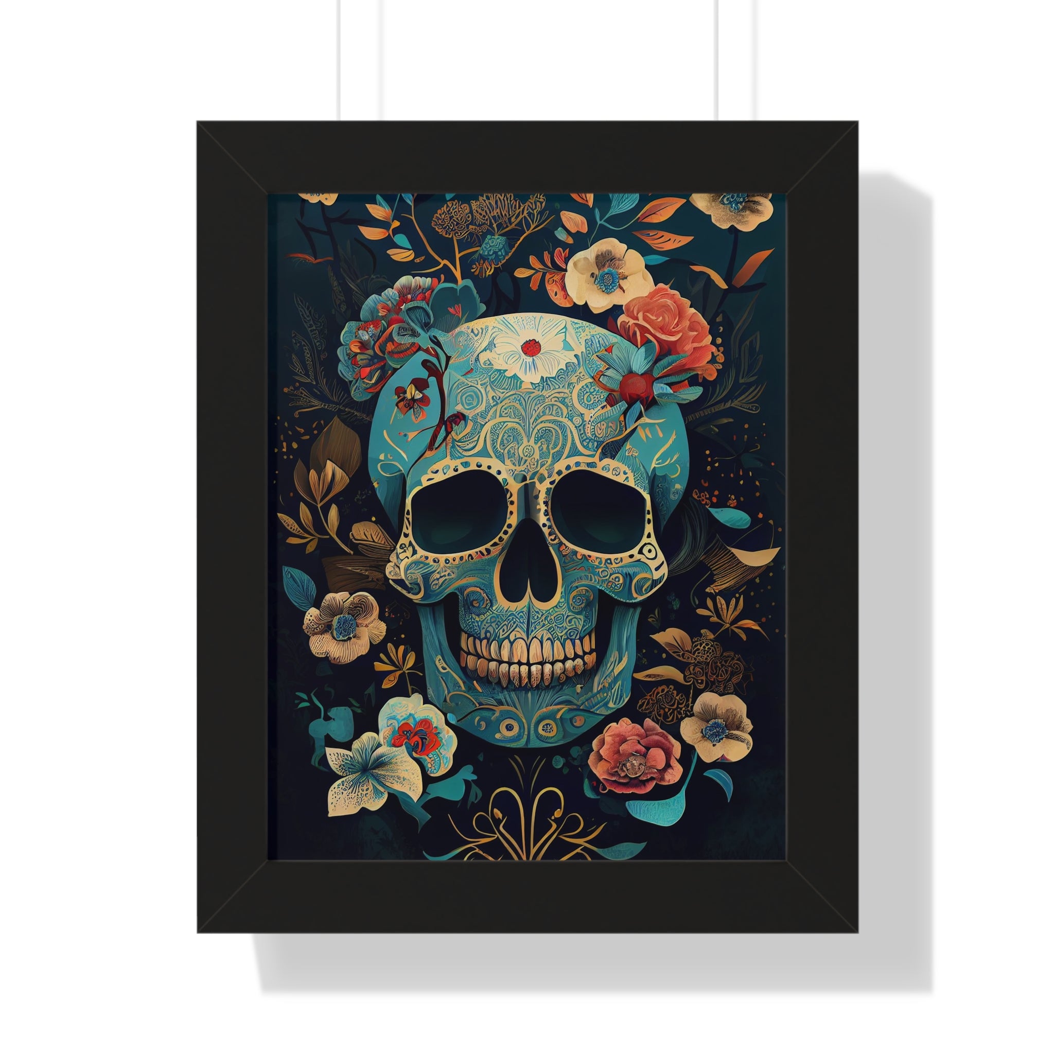 "BLUE CHINOISERIE SUGAR SKULL" Framed Vertical Poster