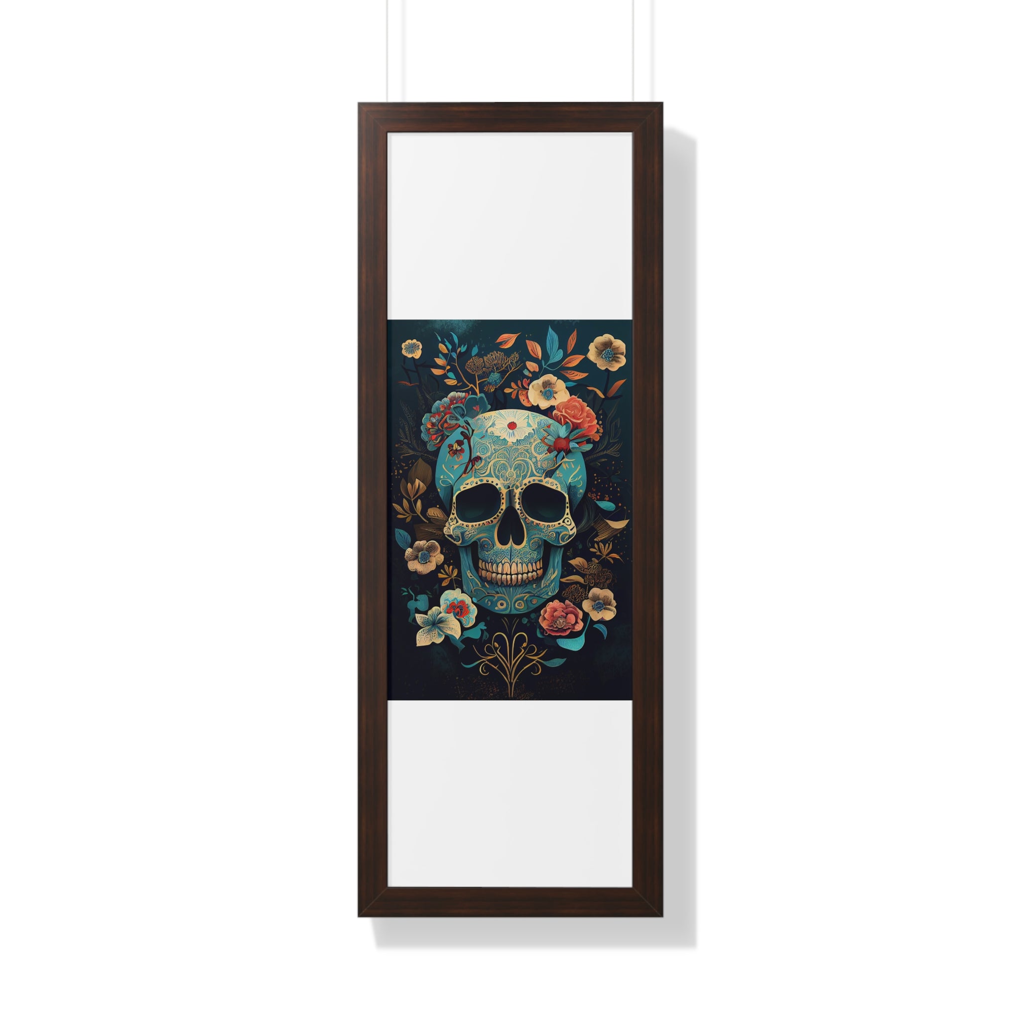 "BLUE CHINOISERIE SUGAR SKULL" Framed Vertical Poster