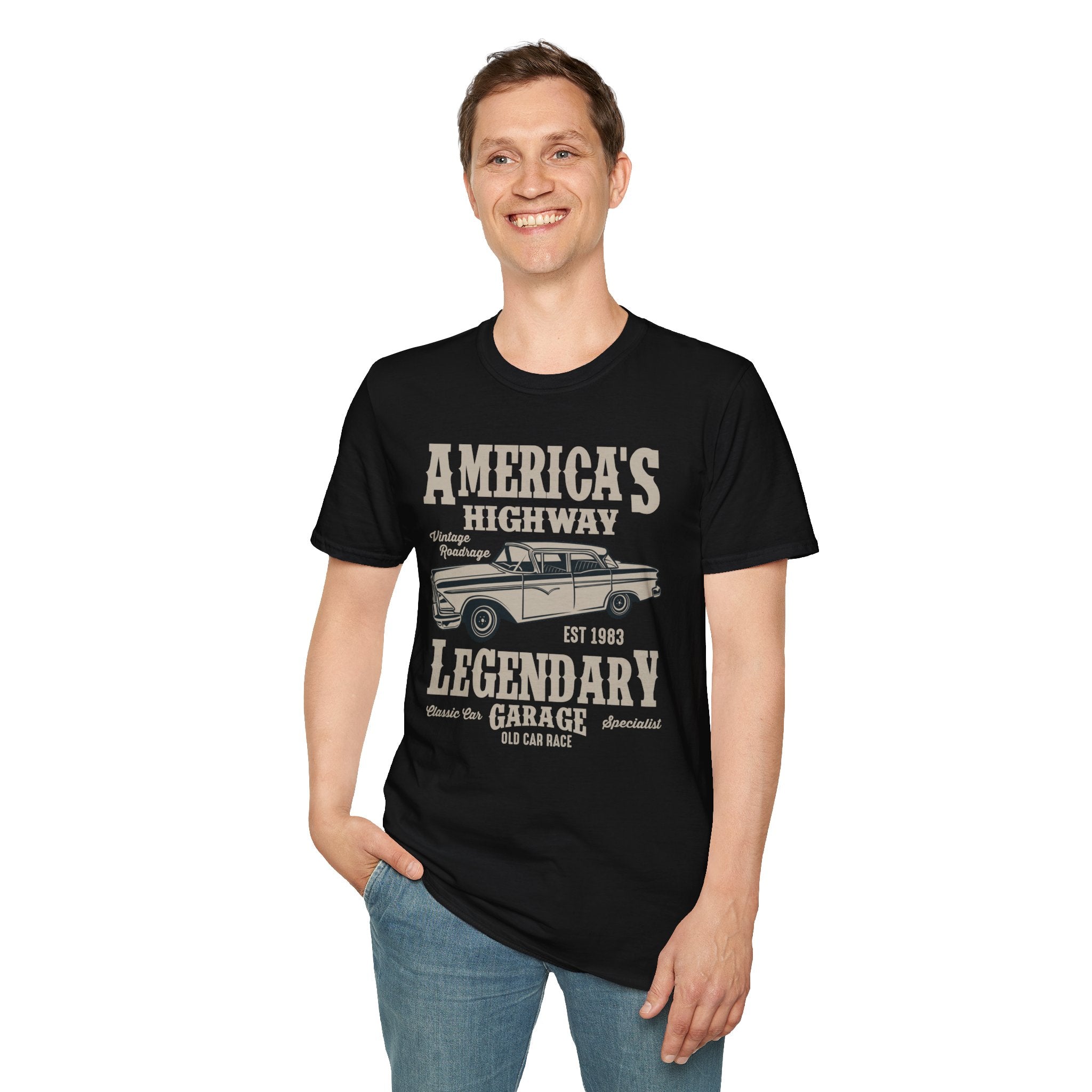 "AMERICA'S HIGHWAY LEGENDARY GARAGE" Unisex Soft style T-Shirt