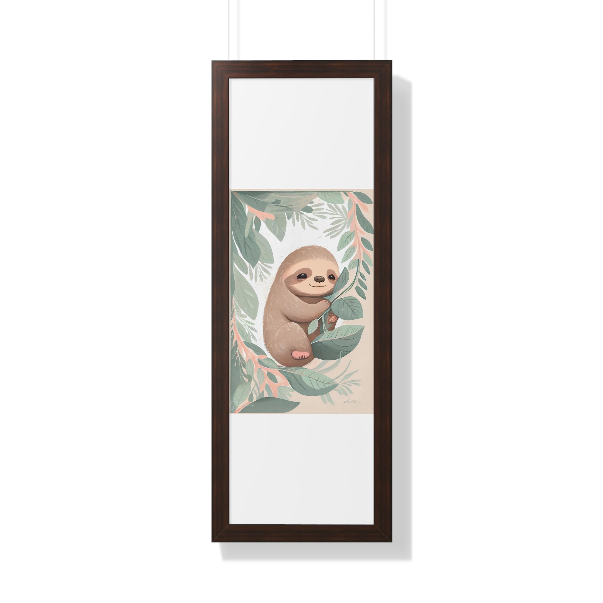 "ABSTRACT BABY SLOTH ON LEAF" Framed Vertical Poster