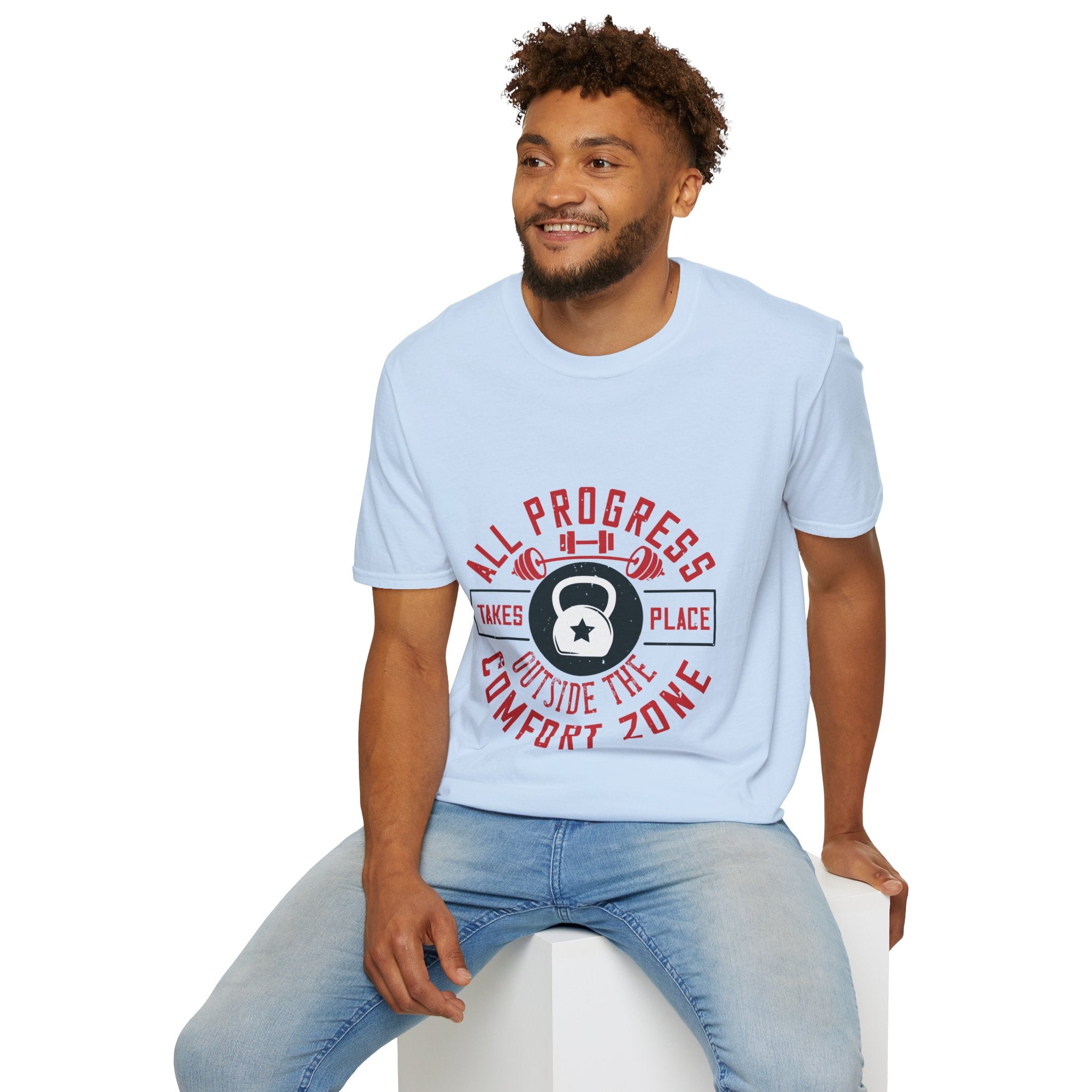 "All ProgressTakes Place Outside Of Comfort Zone" Unisex Soft style T-Shirt