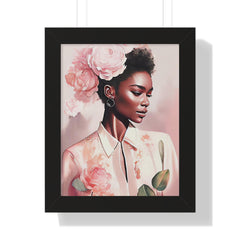 "BLACK WOMAN PEONIES" Framed Vertical Poster