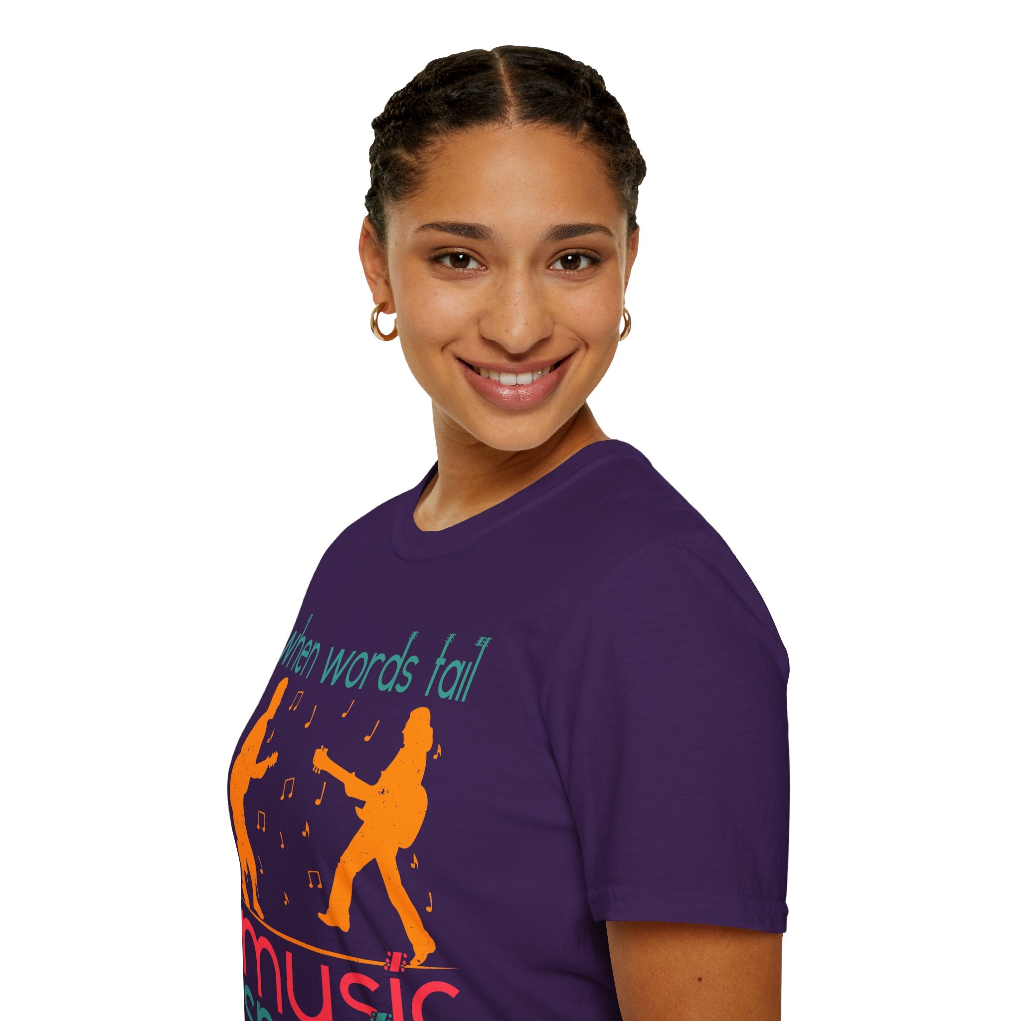 "When Words Fail Music Speaks" Unisex Soft style T-Shirt