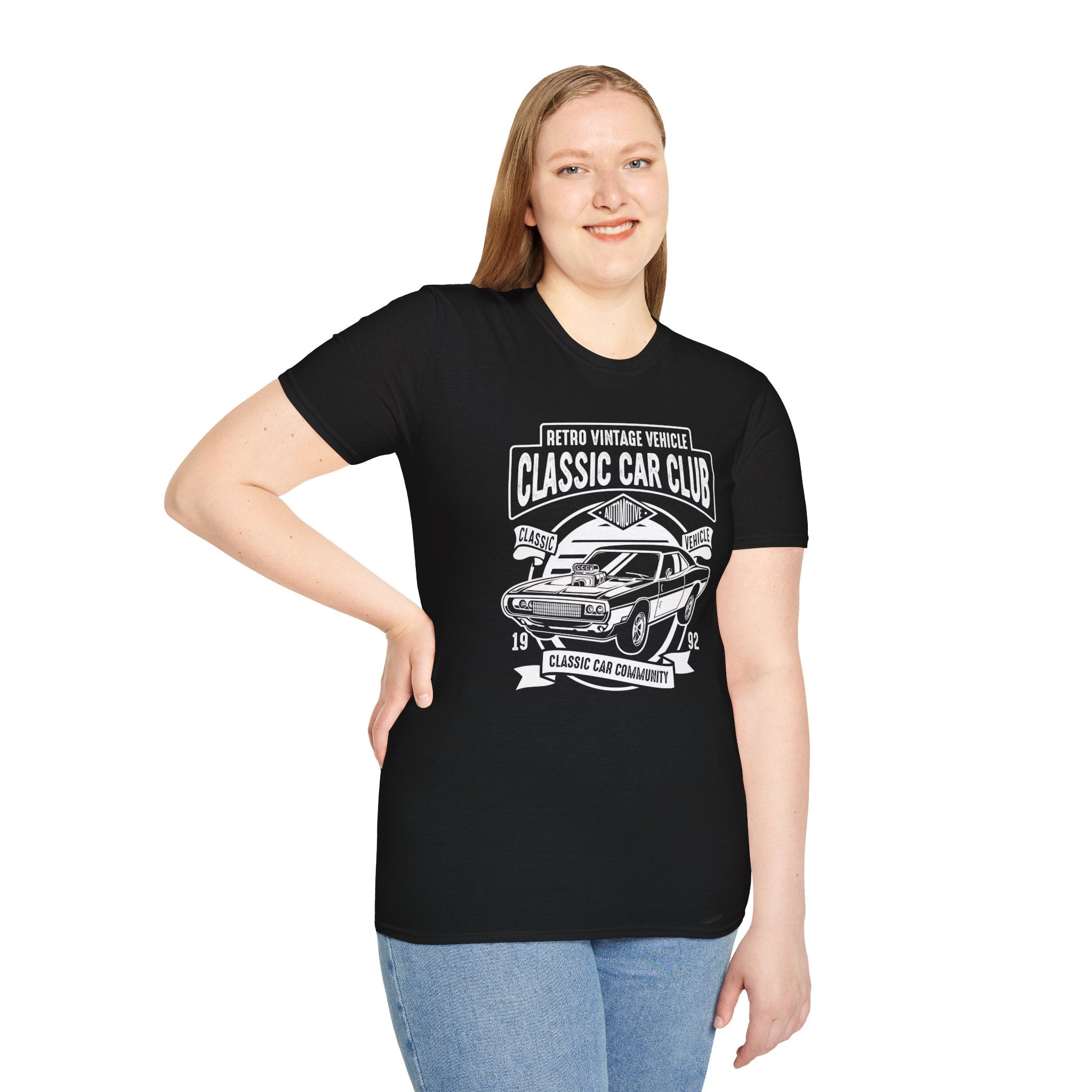 "RETRO VINTAGE VEHICLE CLASSIC CAR CLUB CLASSIC CAR COMMUNITY" Unisex Soft style T-Shirt