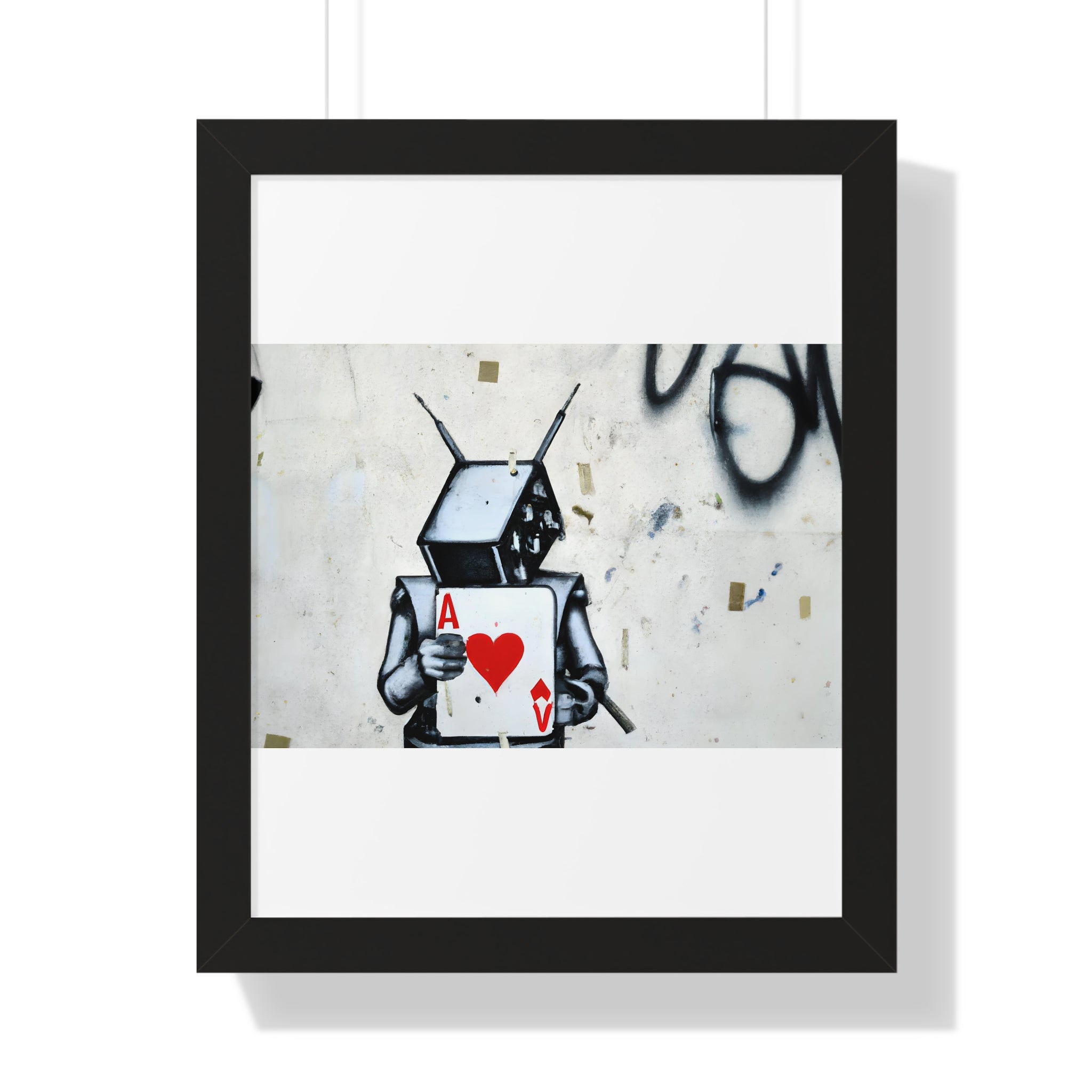 "BANKSY-STYLE GRAFFITI OF A ROBOT PLAYING CARDS" Framed Vertical Poster