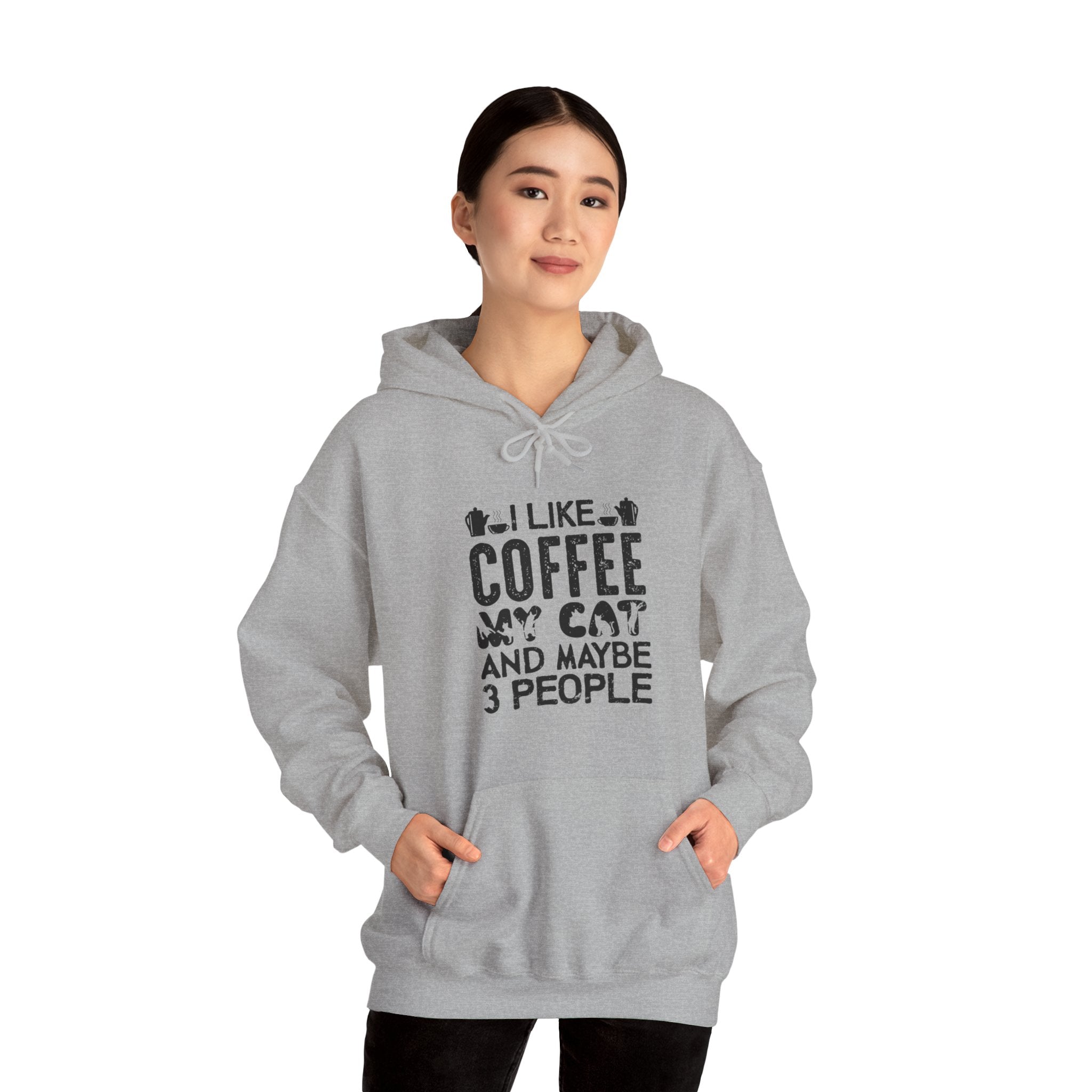 "I LIKE COFFEE MY CAT AND MAYBE 3 PEOPLE" Unisex Heavy Blend™ Hooded Sweatshirt