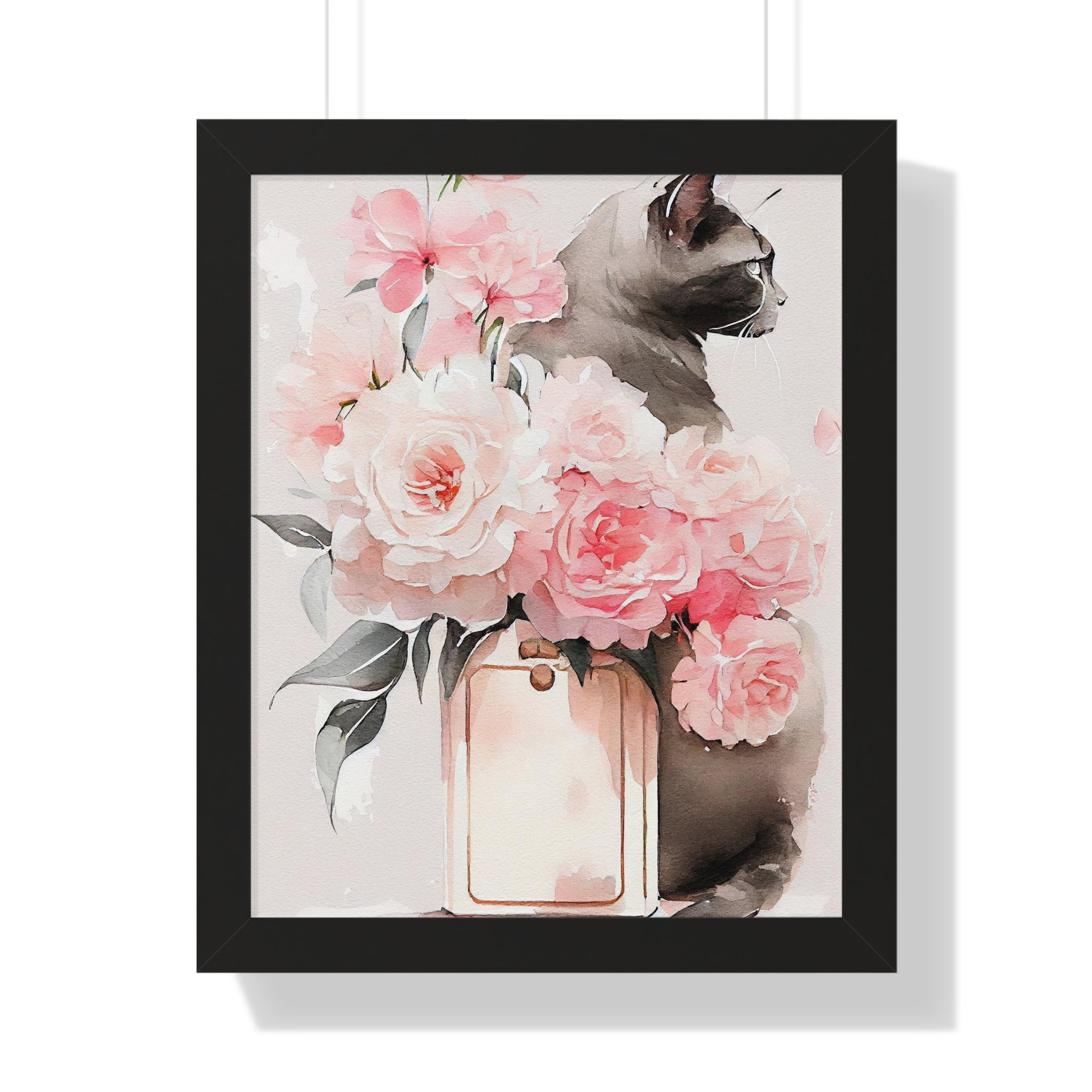 "BLACK CAT PERFUME PEONIES" Framed Vertical Poster