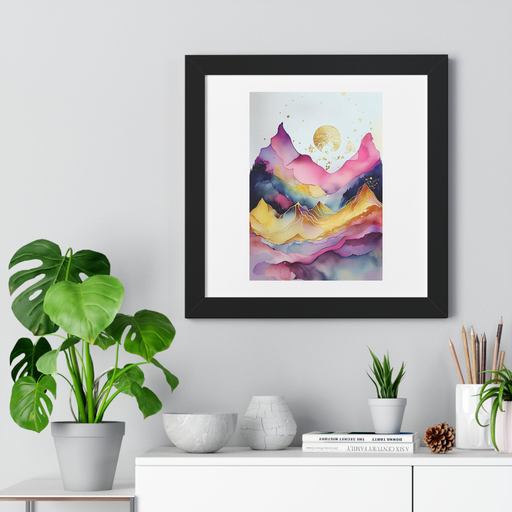 "ABSTRACT ALCOHOLIC INK MOUNTAIN" Framed Vertical Poster