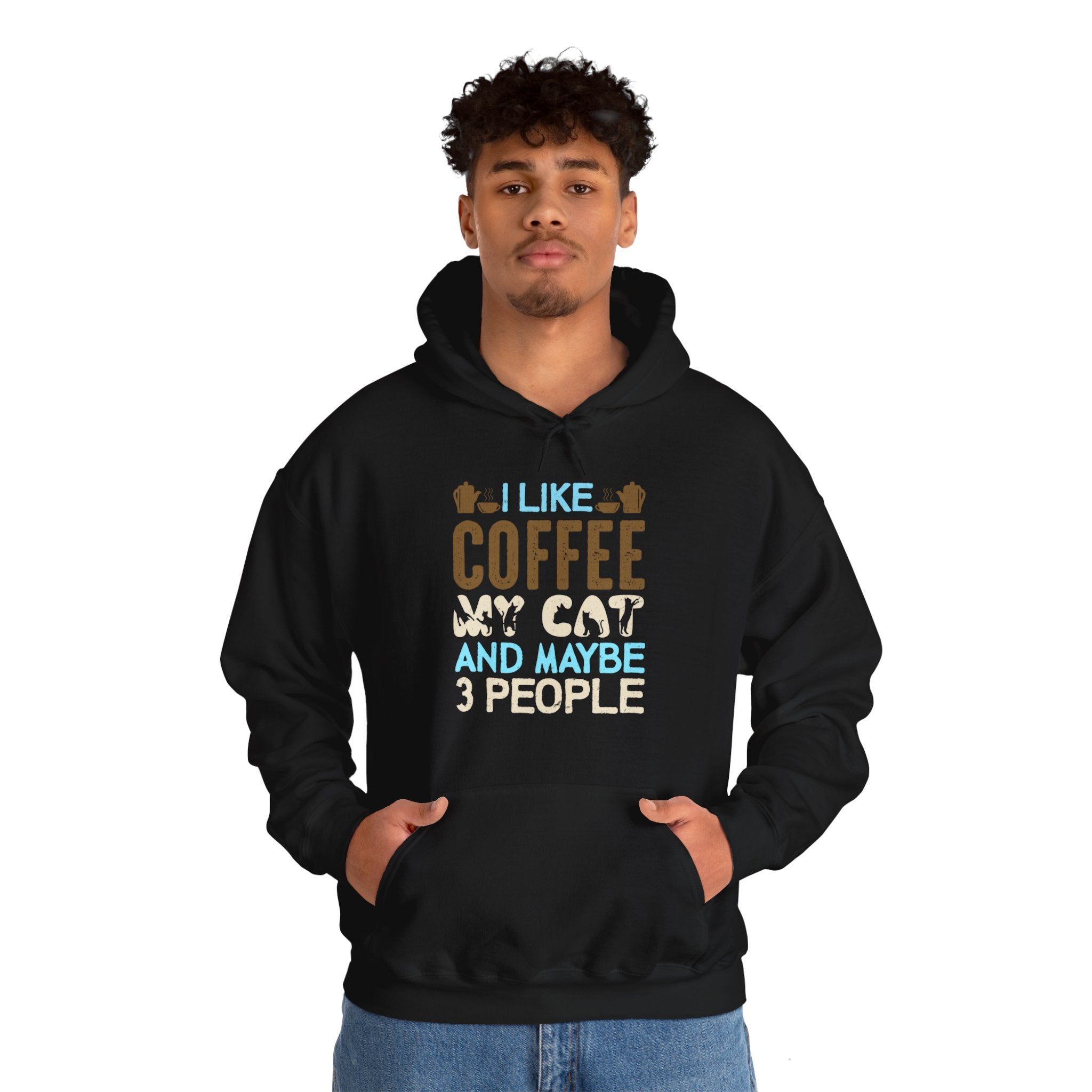 "I LIKE COFFEE MY CAT AND MAYBE 3 PEOPLE" Unisex Heavy Blend™ Hooded Sweatshirt