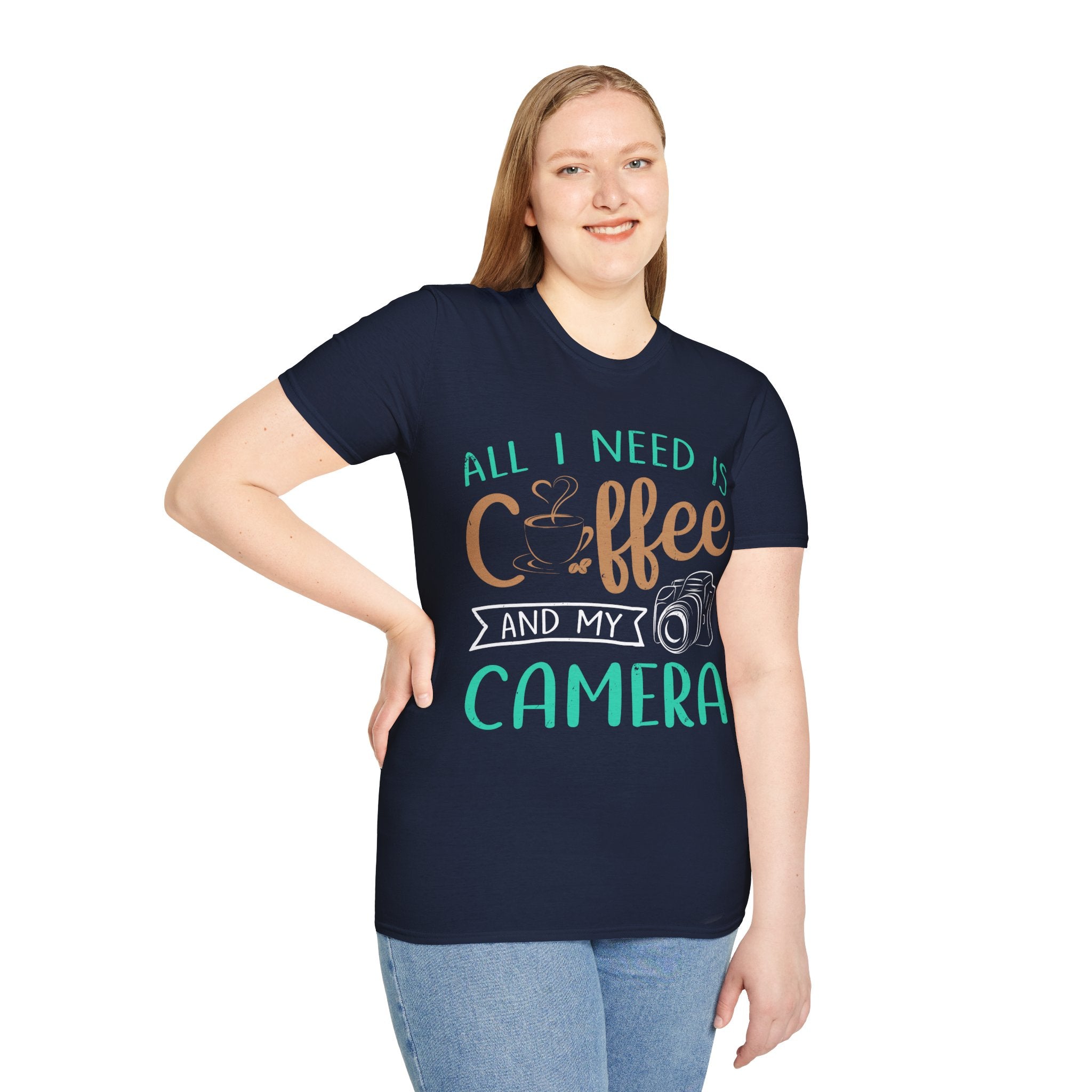 "ALL I NEED IS COFFEE AND MY CAMERA" Unisex Soft style T-Shirt