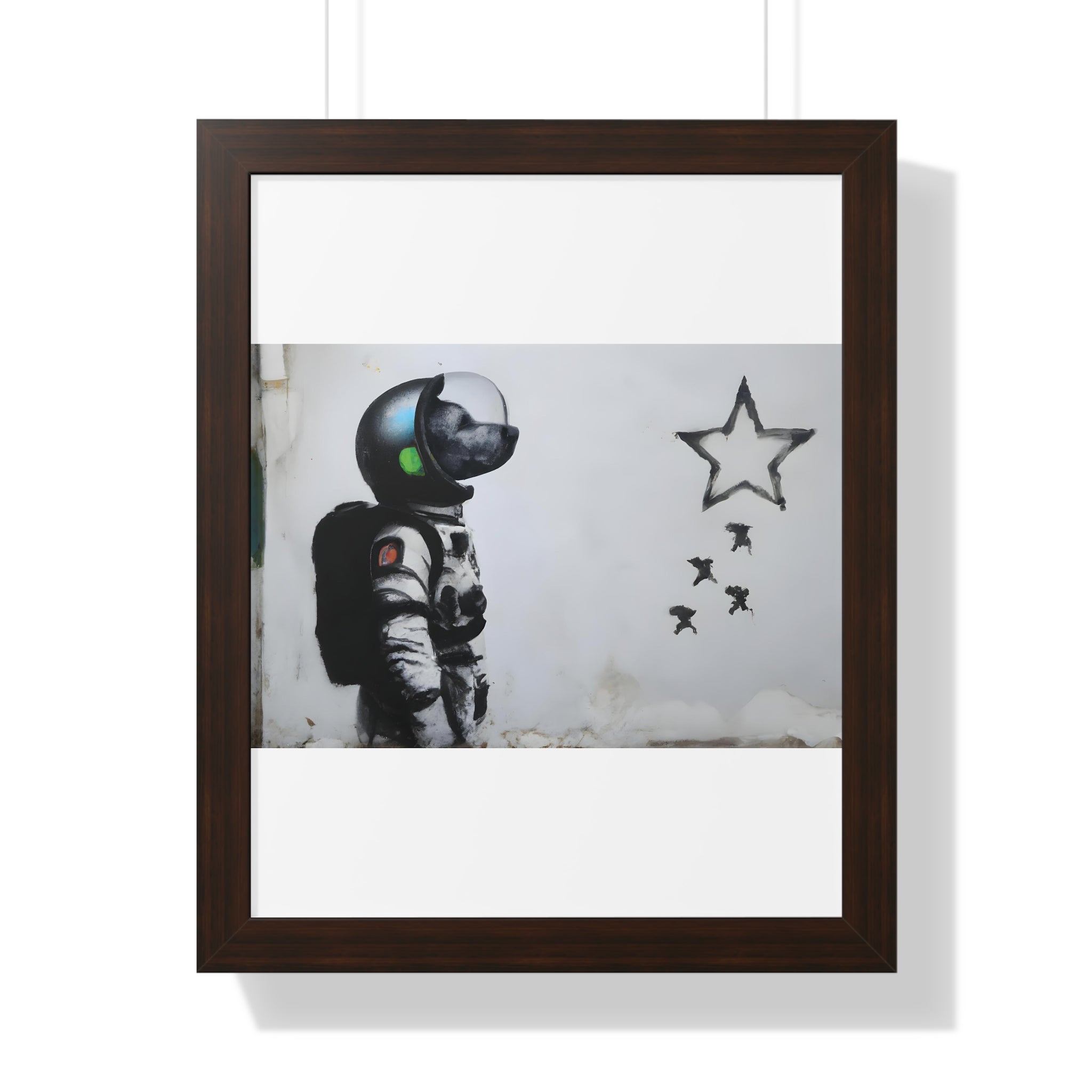 "BANKSY-STYLE ASTRONAUT DOG LOOKING TO THE STARS" Framed Vertical Poster