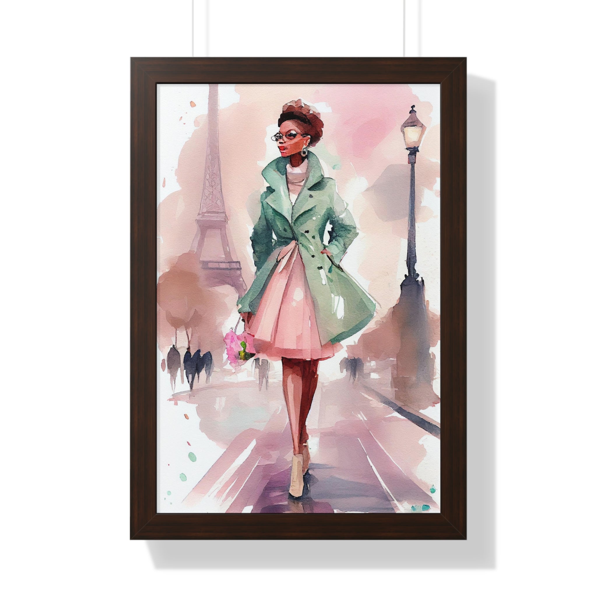 "BLACK WOMAN PARIS GLASSES" Framed Vertical Poster