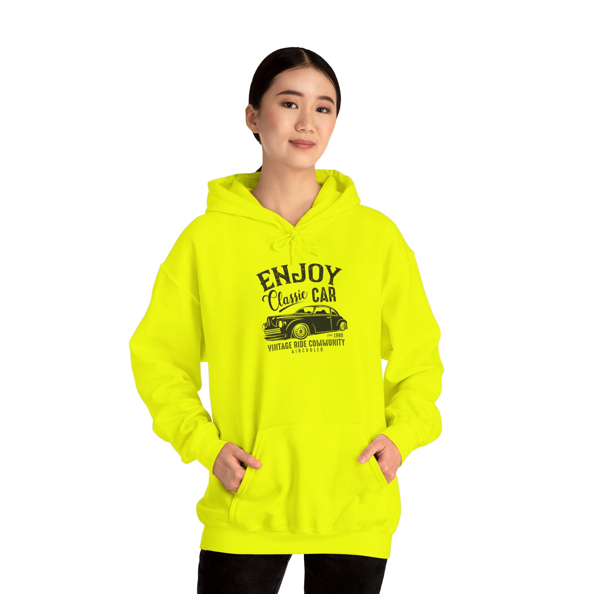 "ENJOY CLASSIC CAR VINTAGE RIDE COMMUNITY AIR-COOLED" Unisex Heavy Blend™ Hooded Sweatshirt