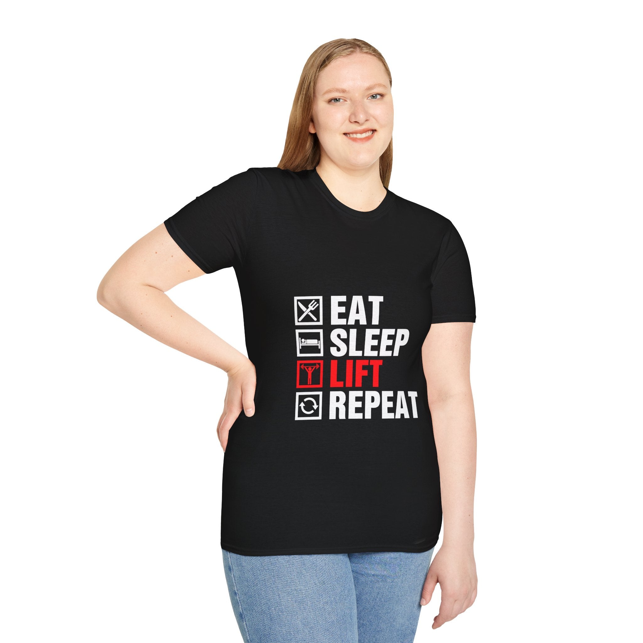 "Eat Sleep Lift Repeat" Unisex Soft Style T-Shirt