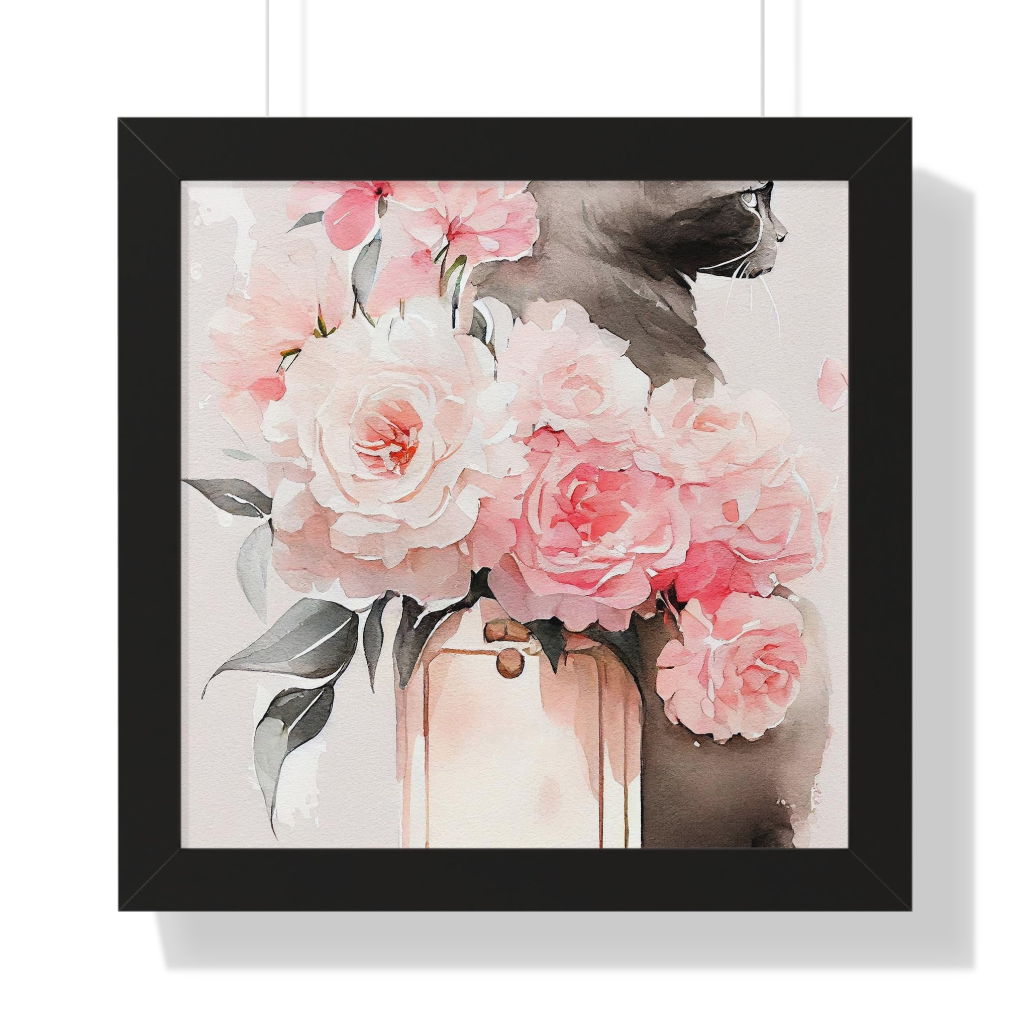 "BLACK CAT PERFUME PEONIES" Framed Vertical Poster