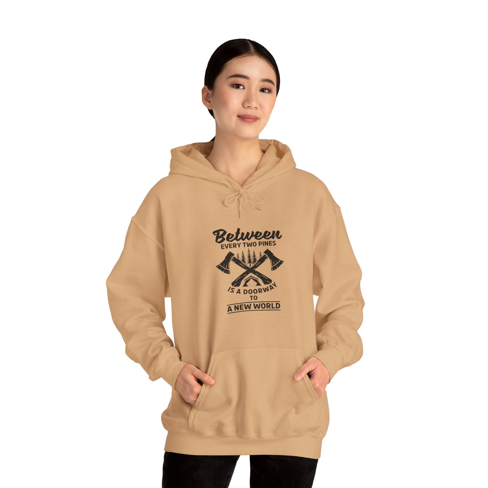 "Between Every Two Pines Is A Door To New World" Unisex Heavy Blend™ Hooded Sweatshirt