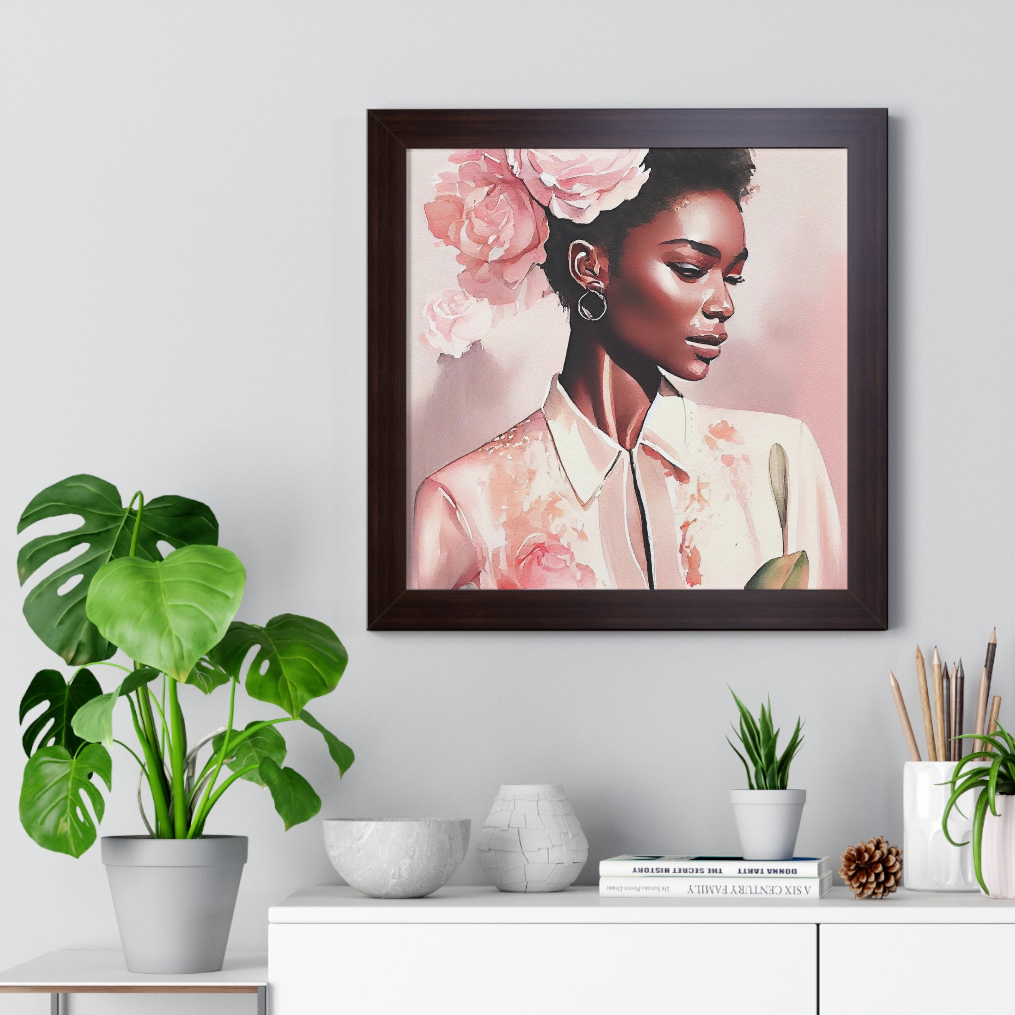 "BLACK WOMAN PEONIES" Framed Vertical Poster