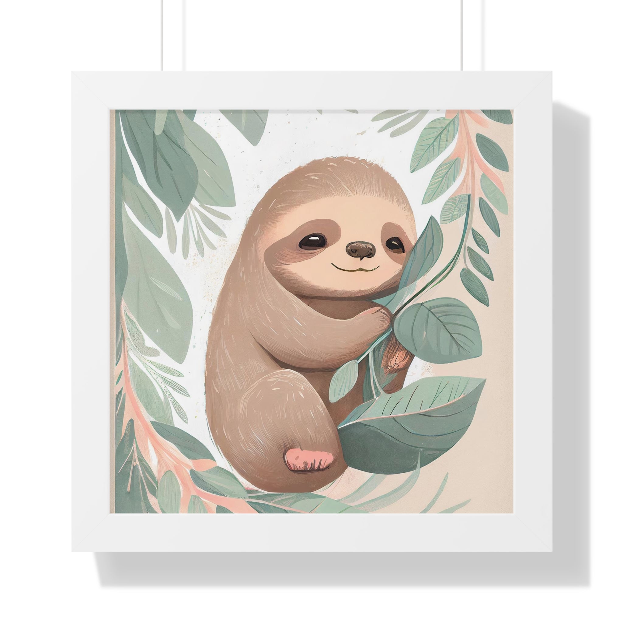 "ABSTRACT BABY SLOTH ON LEAF" Framed Vertical Poster