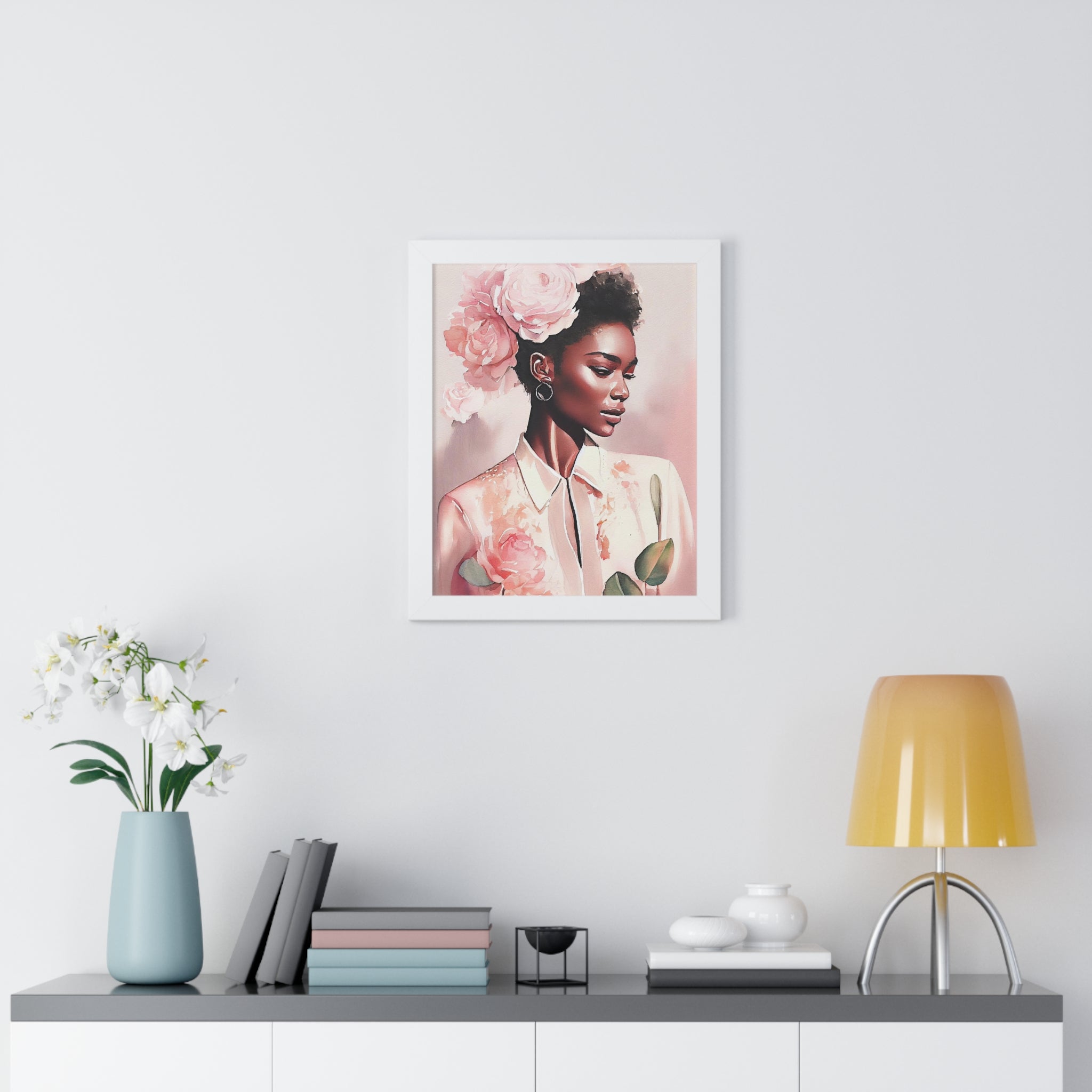 "BLACK WOMAN PEONIES" Framed Vertical Poster