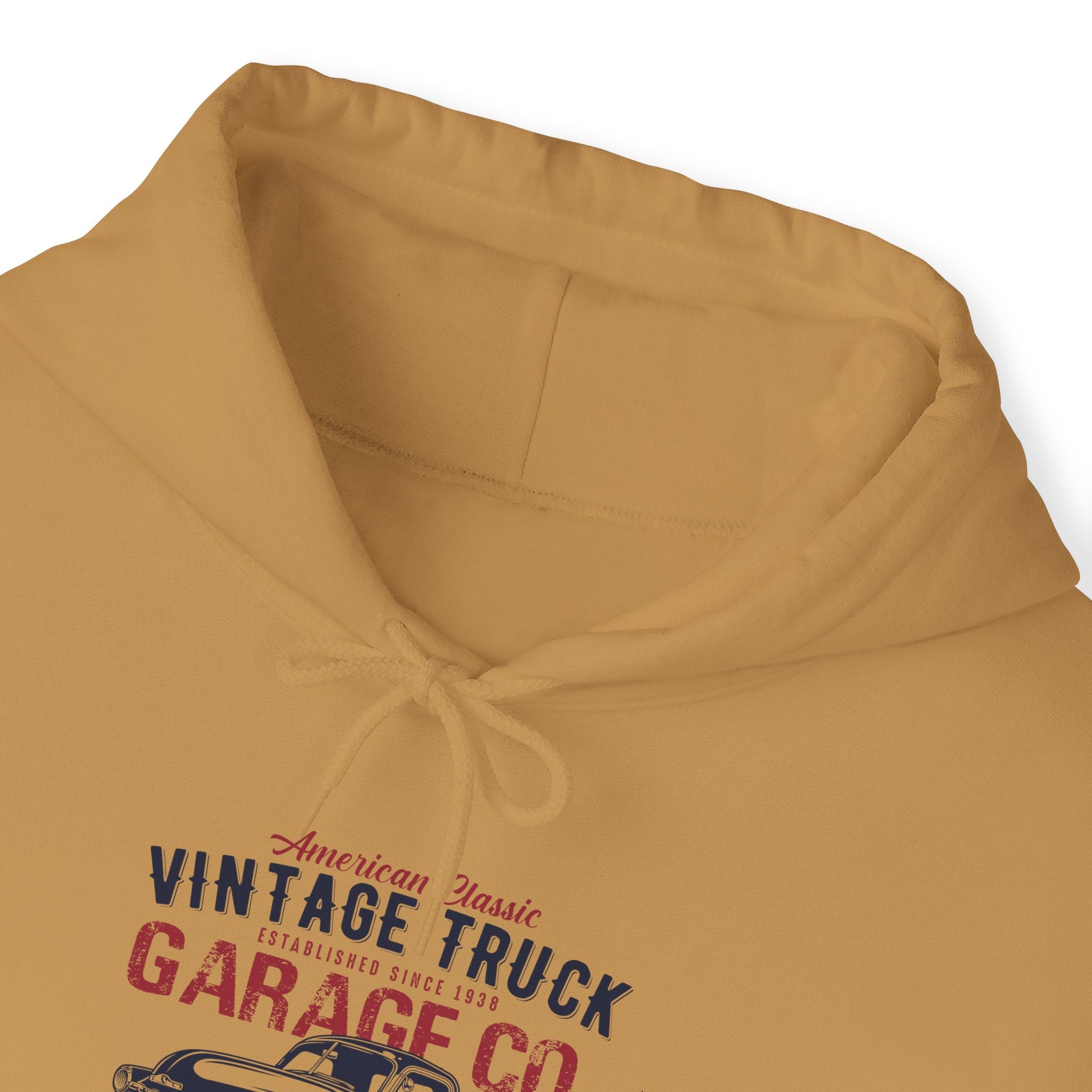 "AMERICAN CLASSIC VINTAGE TRUCK ESTABLISHED SINCE 1938 GARAGE CO. SERVICE & REPAIR ORIGINAL SPARE PARTS AUTHENTIC HANDCRAFTED" Unisex Heavy Blend™ Hooded Sweatshirt