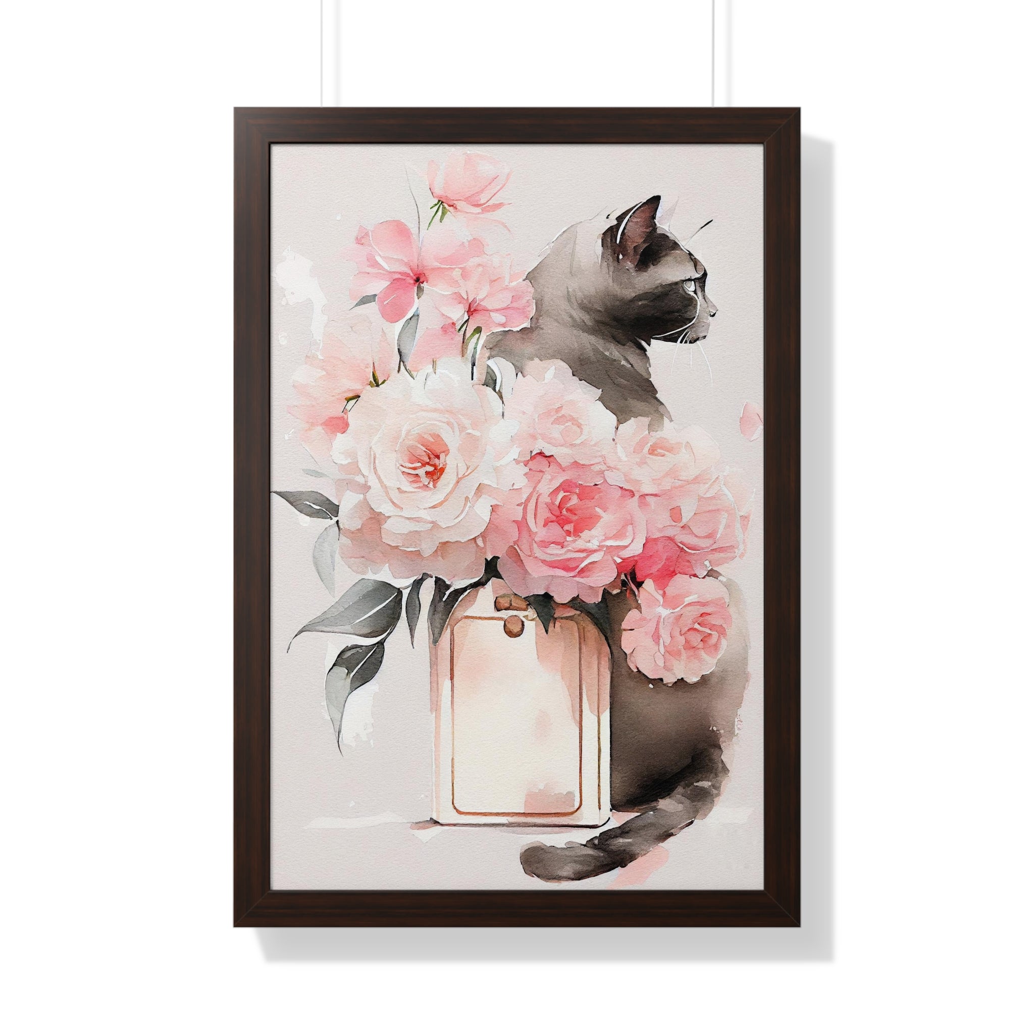 "BLACK CAT PERFUME PEONIES" Framed Vertical Poster