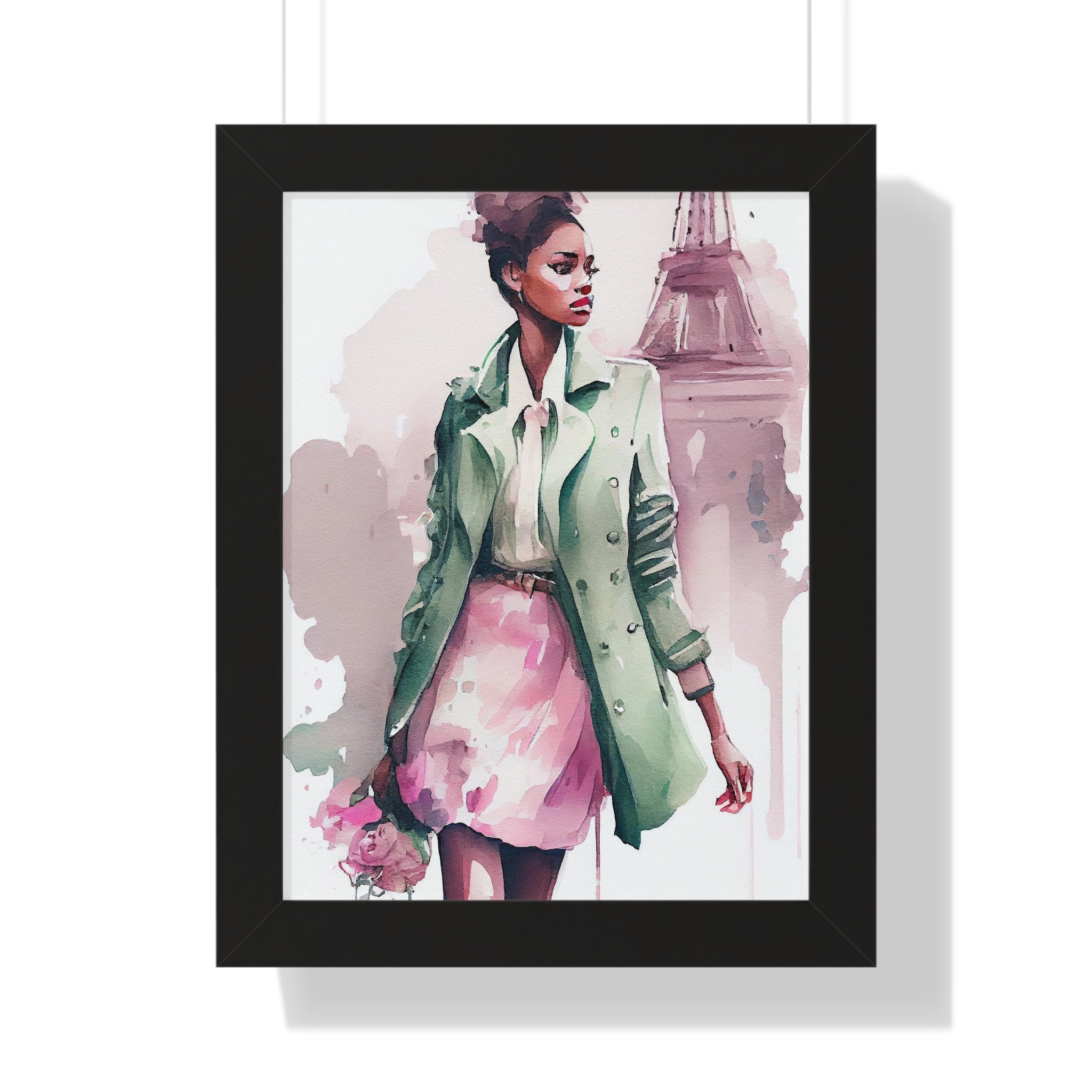 "BLACK WOMAN PARIS STREETS" Framed Vertical Poster