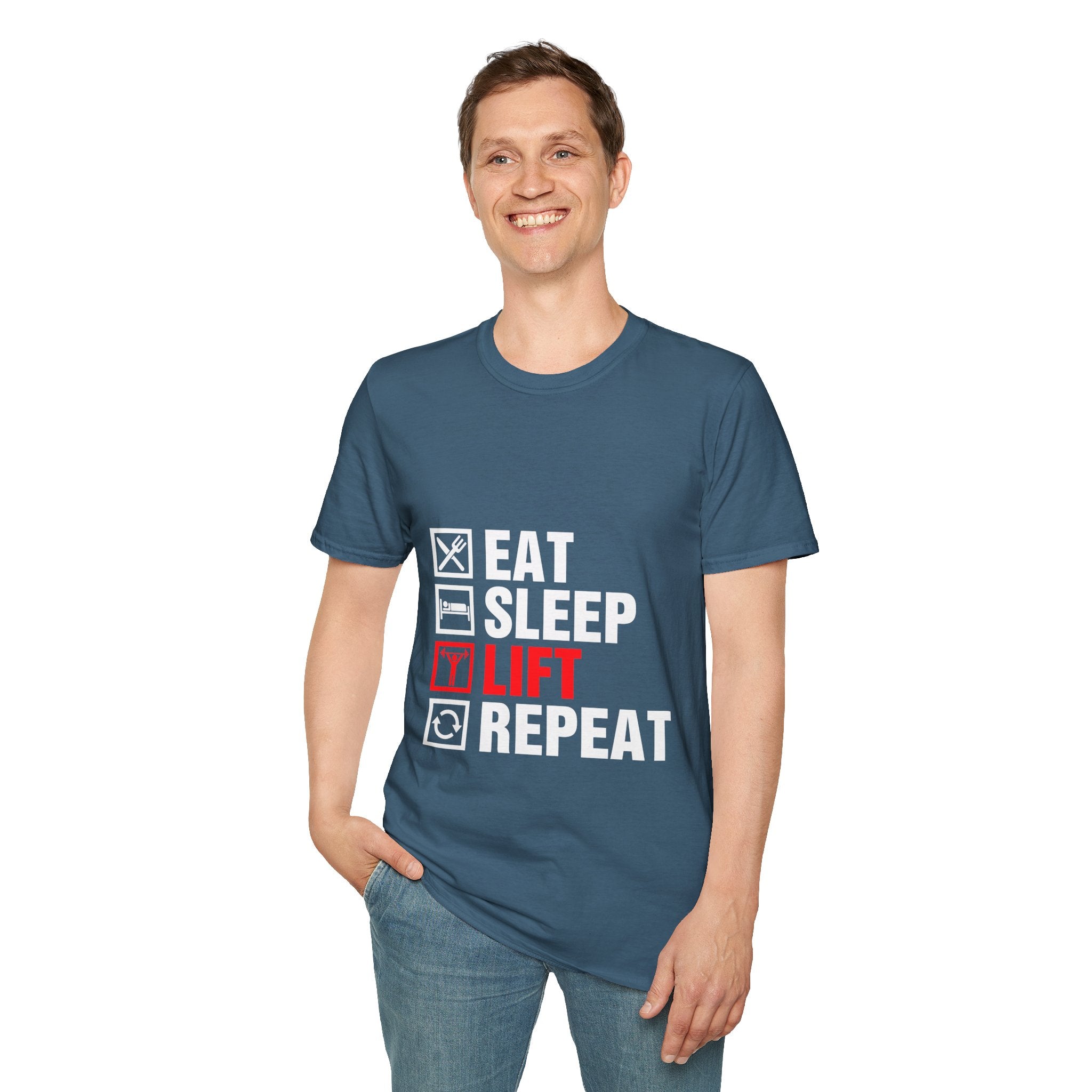 "Eat Sleep Lift Repeat" Unisex Soft Style T-Shirt