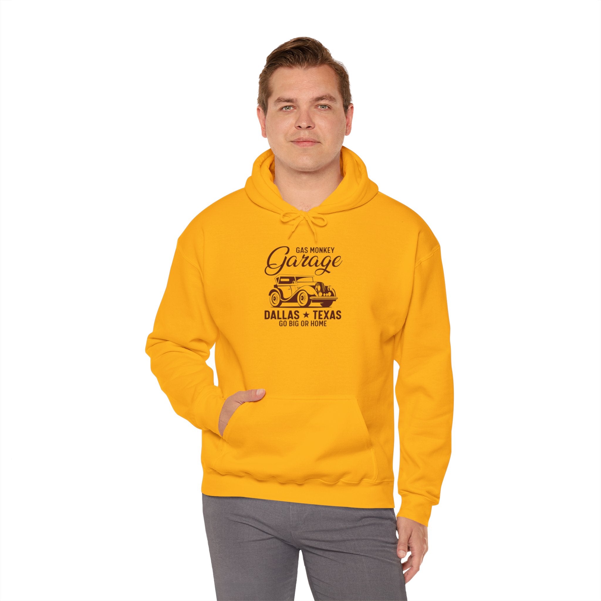 "GAS MONKEY GARAGE DALLAS TEXAS GO BIG OR HOME" Unisex Heavy Blend™ Hooded Sweatshirt