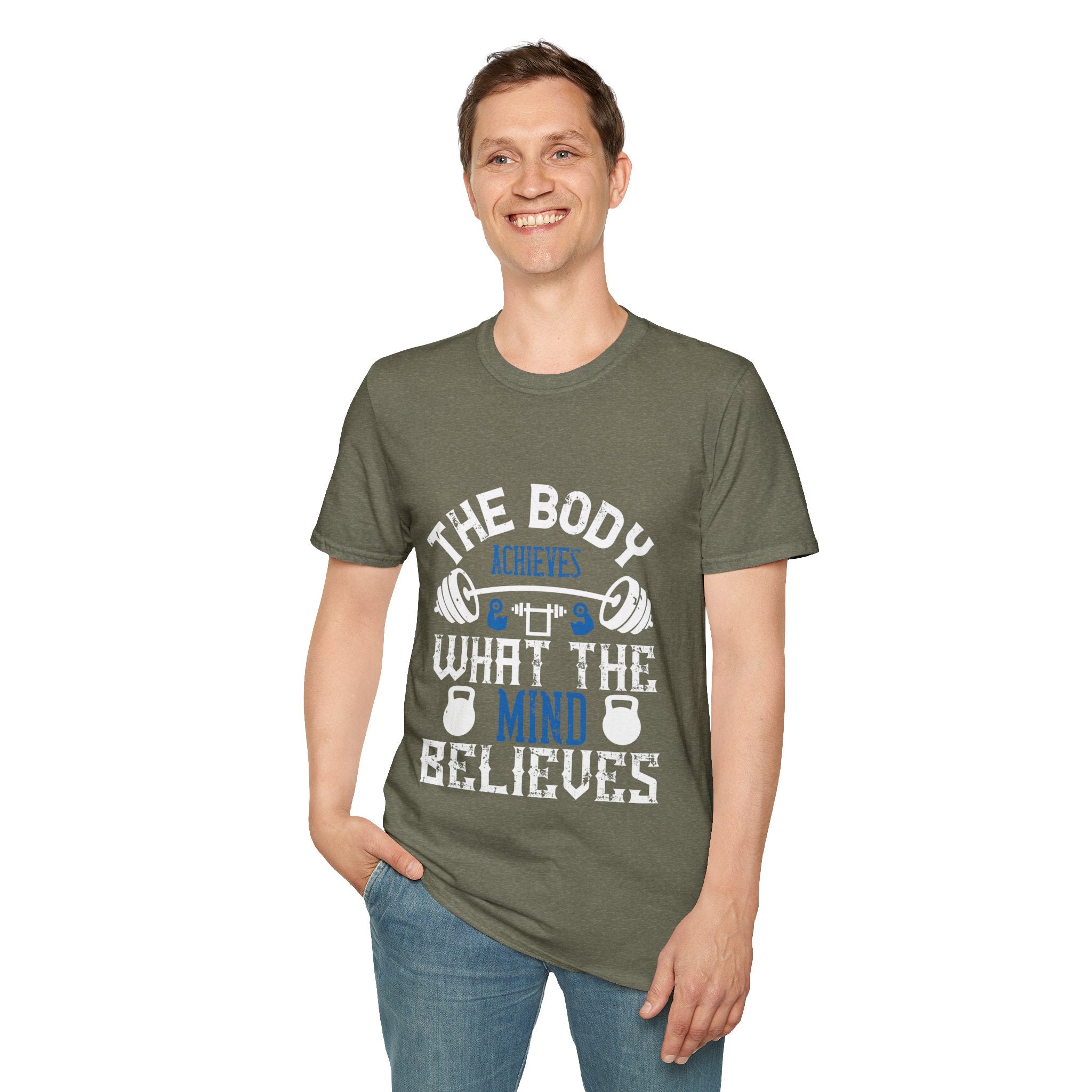 "The body achieves what the mind believes" Unisex Soft style T-Shirt