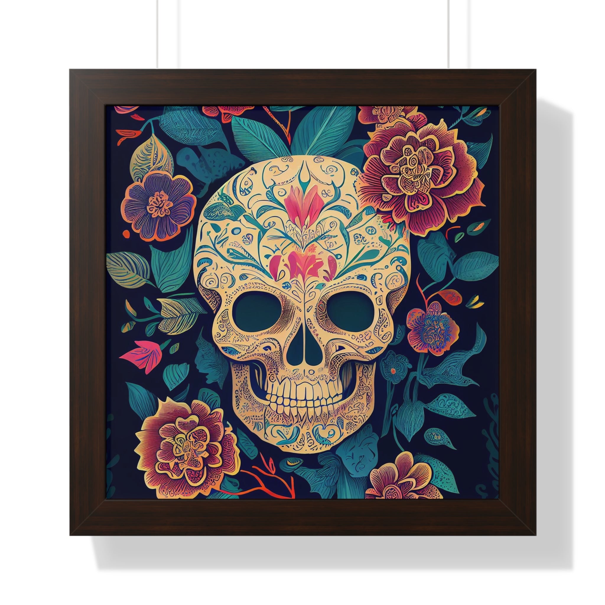 "BEIGE CHINOISERIE SUGAR SKULL" Framed Vertical Poster