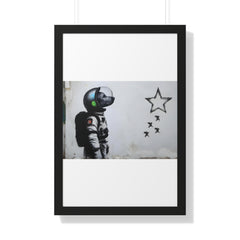 "BANKSY-STYLE ASTRONAUT DOG LOOKING TO THE STARS" Framed Vertical Poster