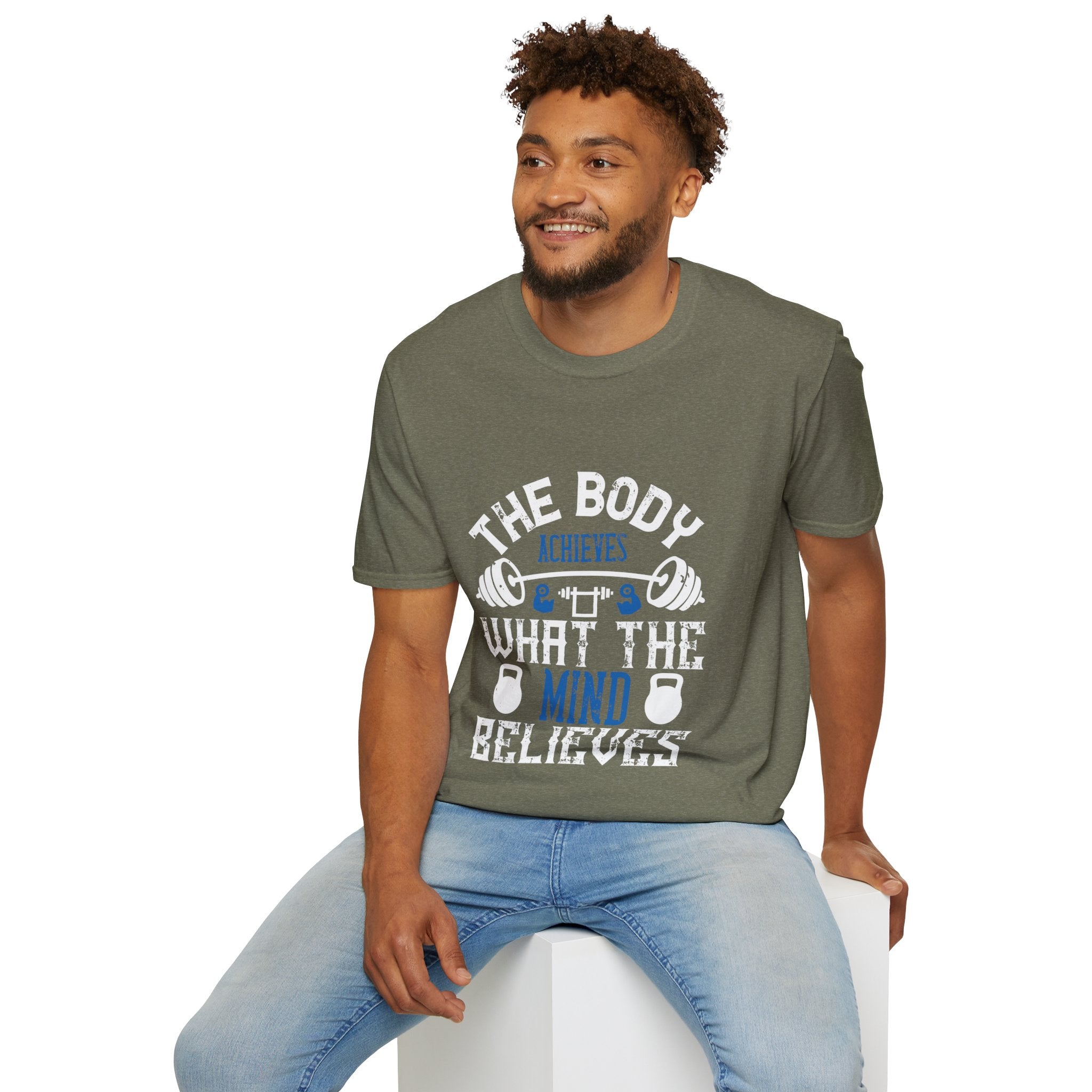 "The body achieves what the mind believes" Unisex Soft style T-Shirt