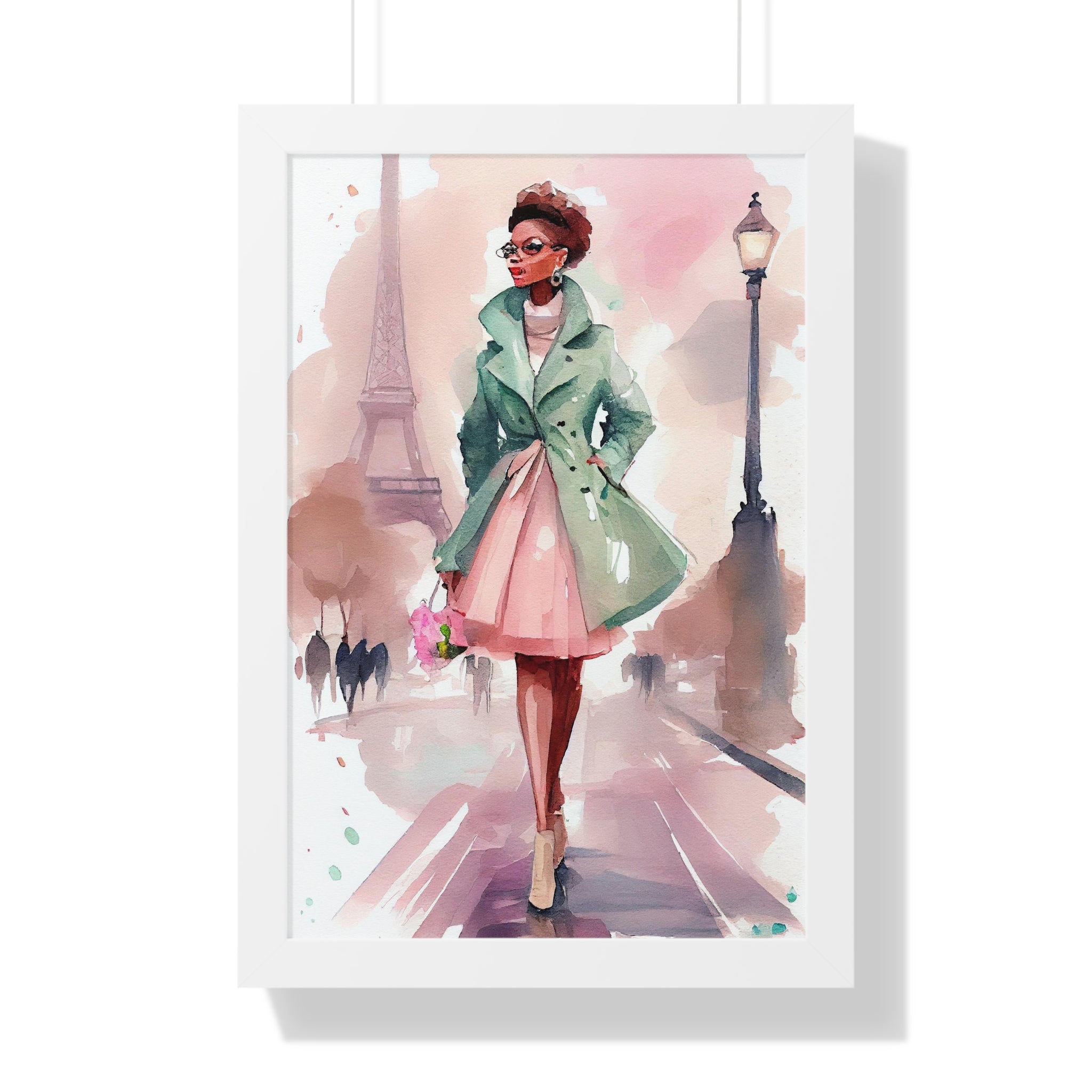 "BLACK WOMAN PARIS GLASSES" Framed Vertical Poster