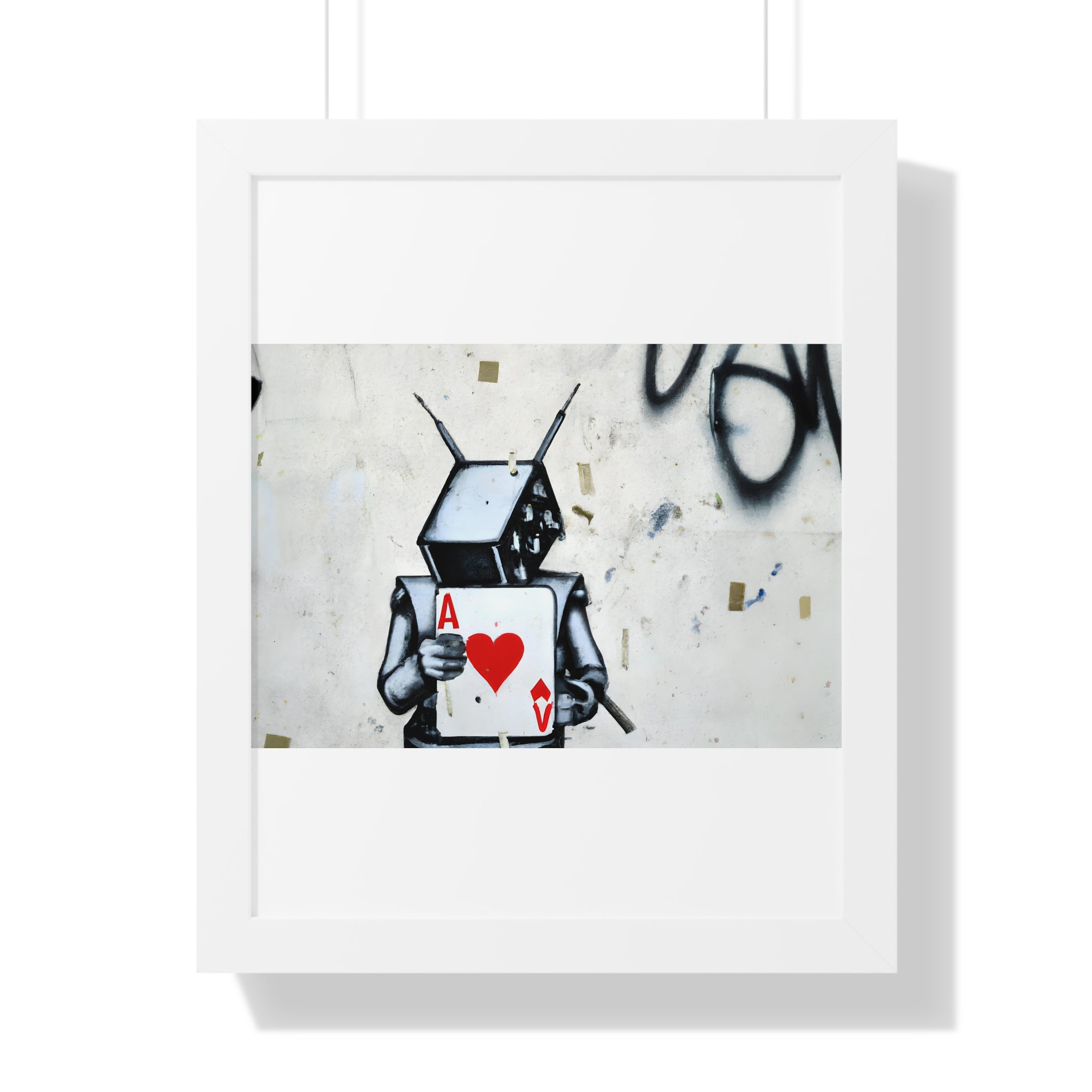 "BANKSY-STYLE GRAFFITI OF A ROBOT PLAYING CARDS" Framed Vertical Poster