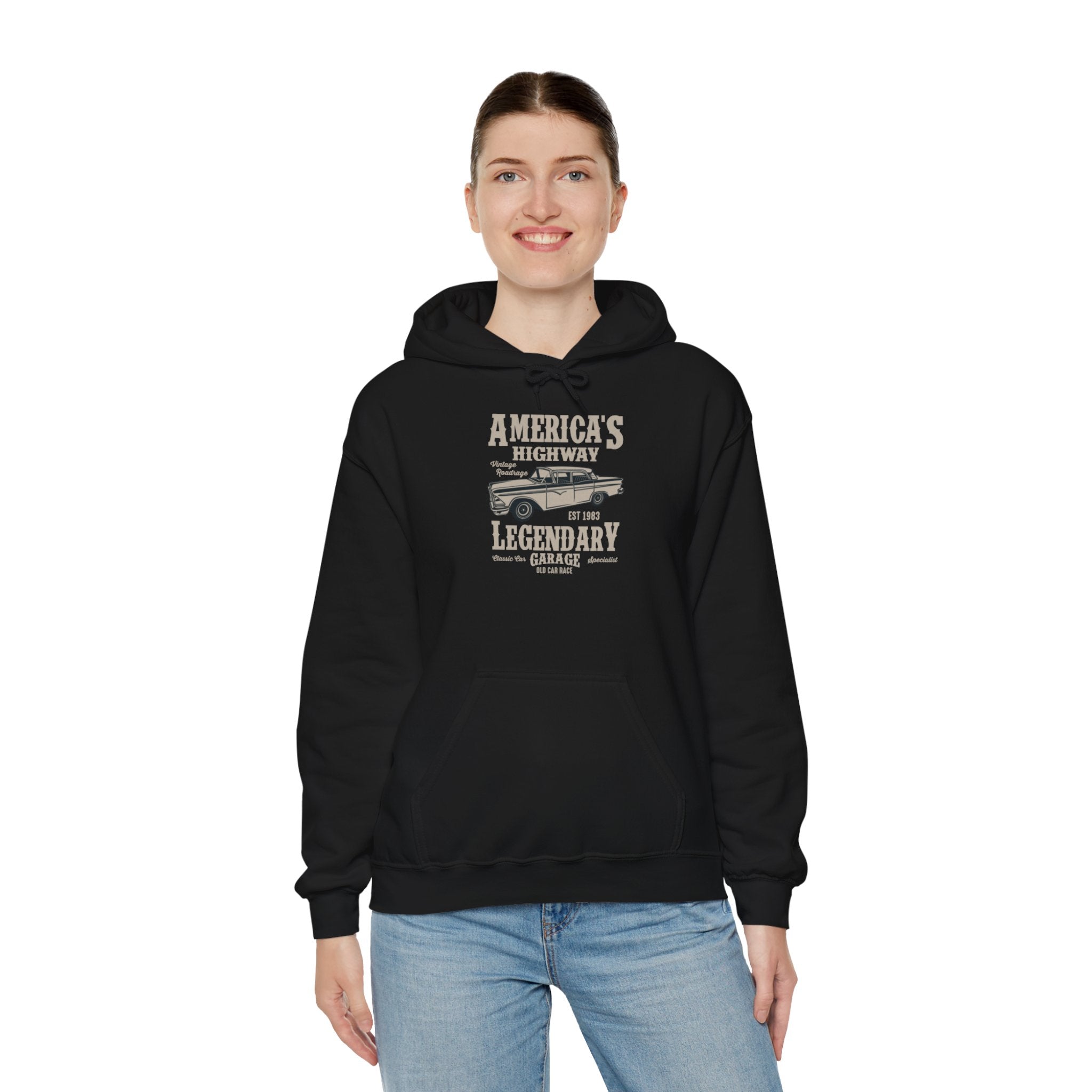 "AMERICA'S HIGHWAY LEGENDARY GARAGE" Unisex Heavy Blend™ Hooded Sweatshirt