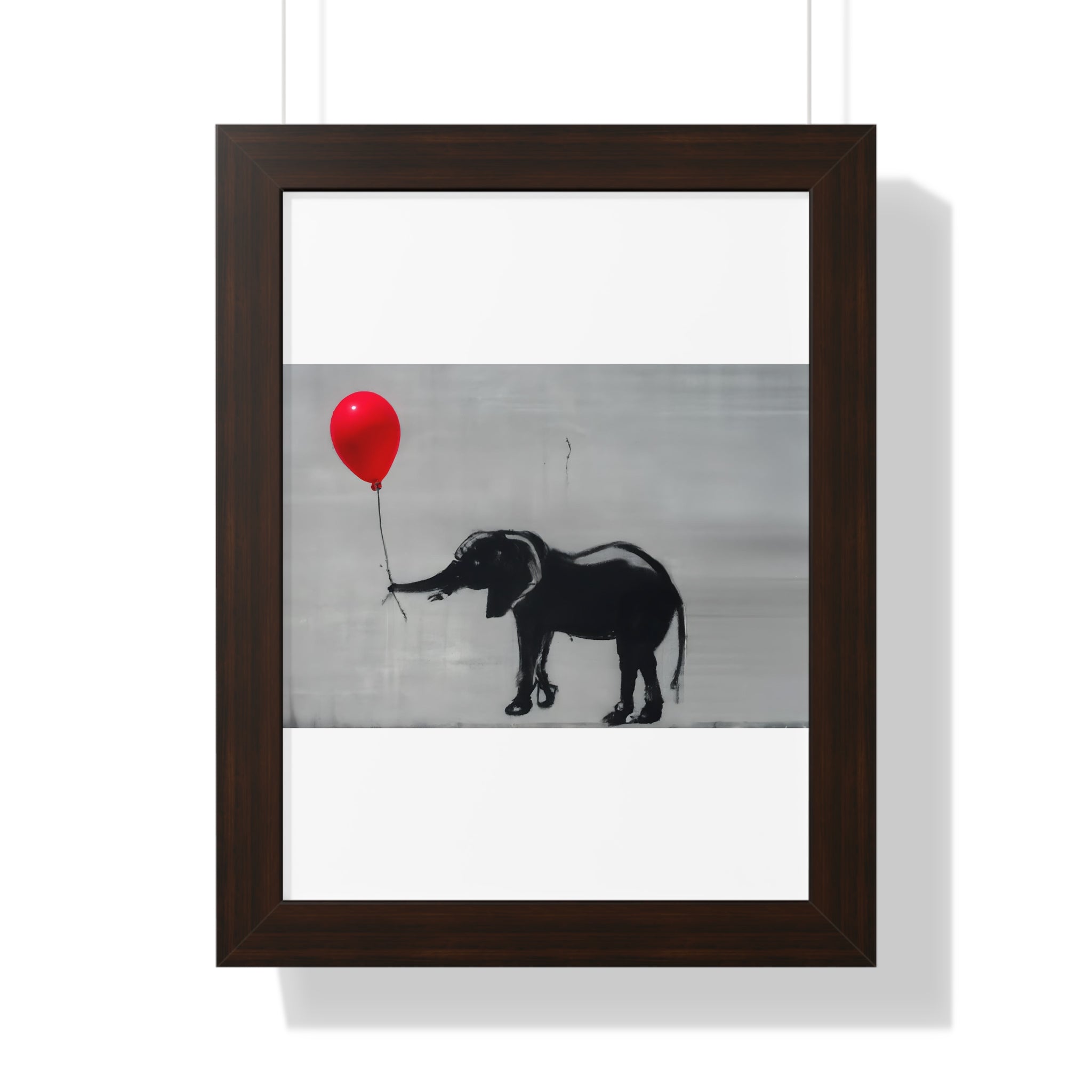 "BANKSY-STYLE ELEPHANT HOLDING A RED BALLOON" Framed Vertical Poster