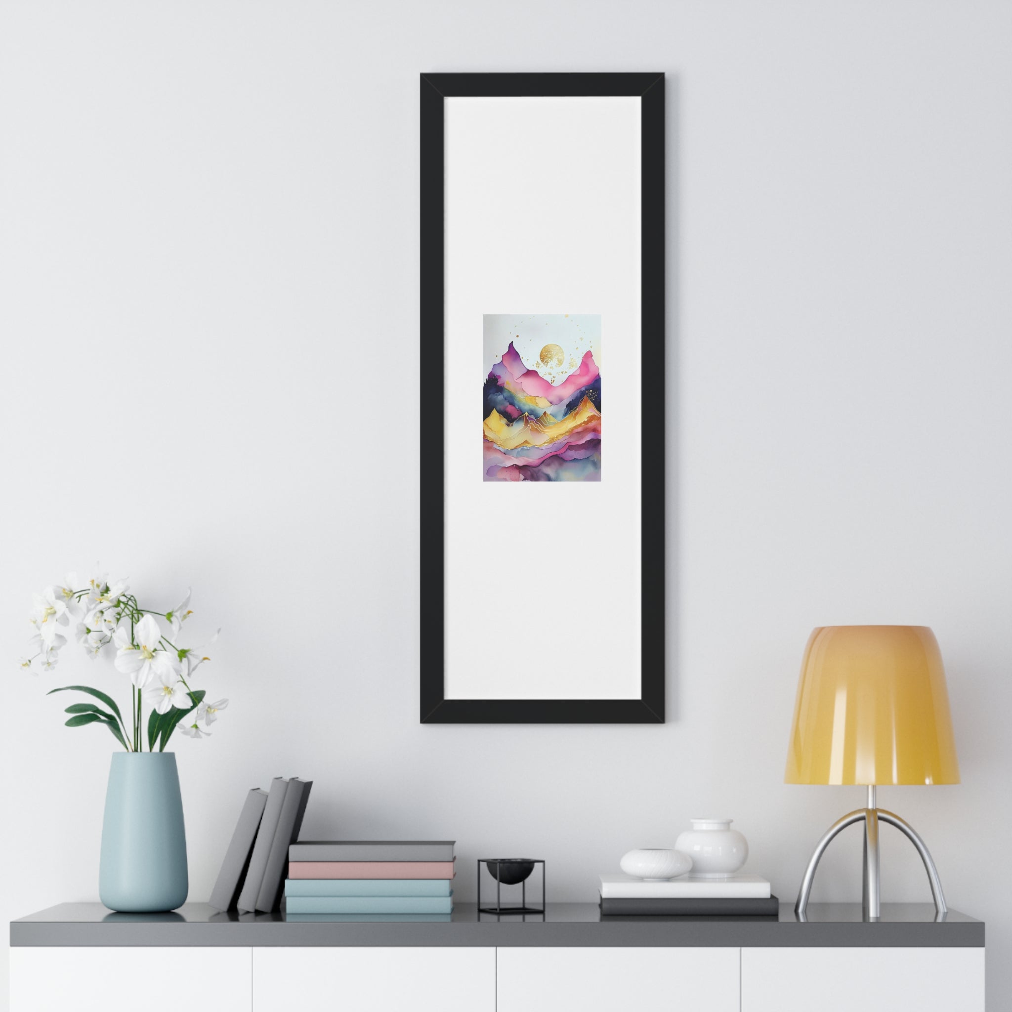 "ABSTRACT ALCOHOLIC INK MOUNTAIN" Framed Vertical Poster