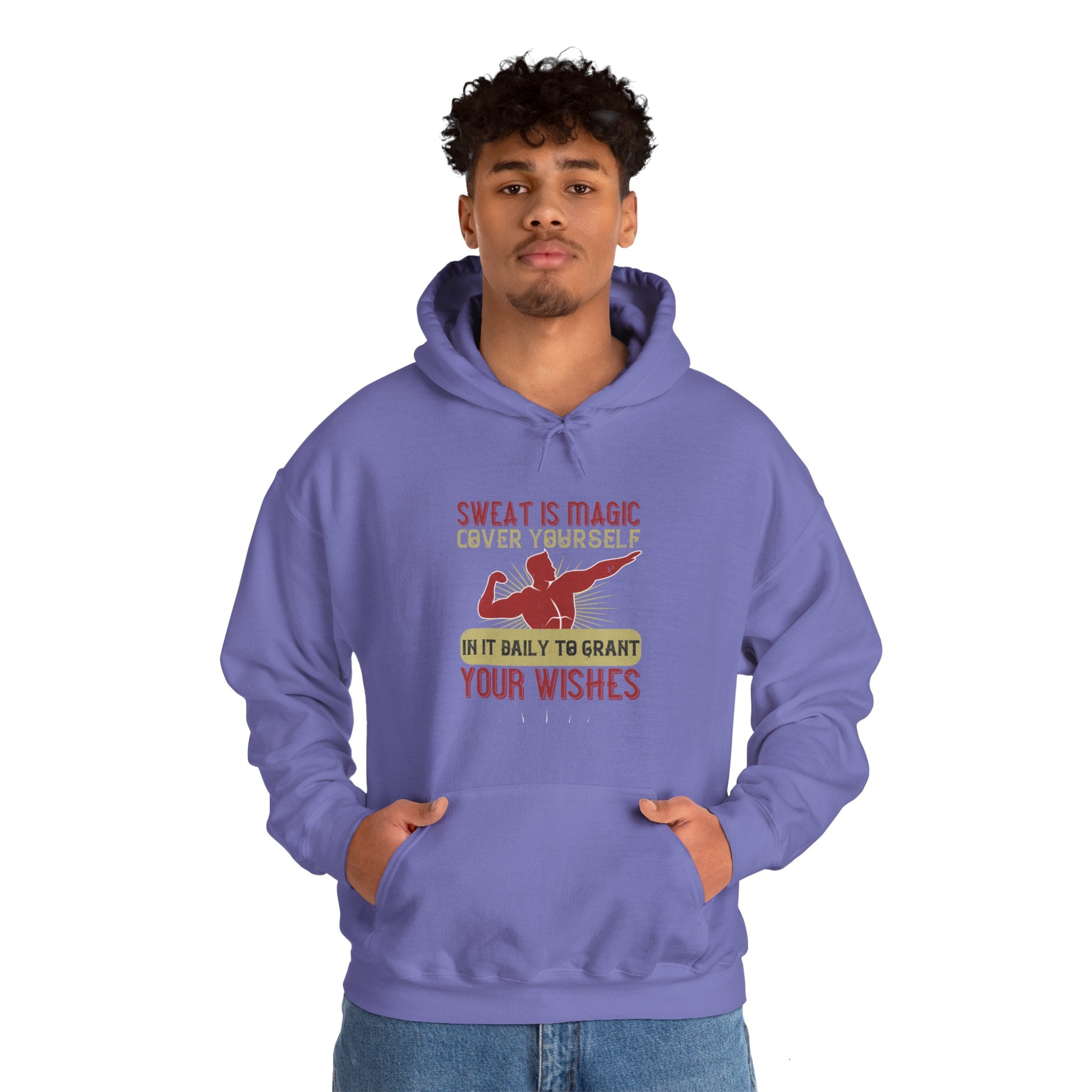 "Sweat is magic Cover yourself in it daily to grant your wishes"  Unisex Heavy Blend™ Hooded Sweatshirt