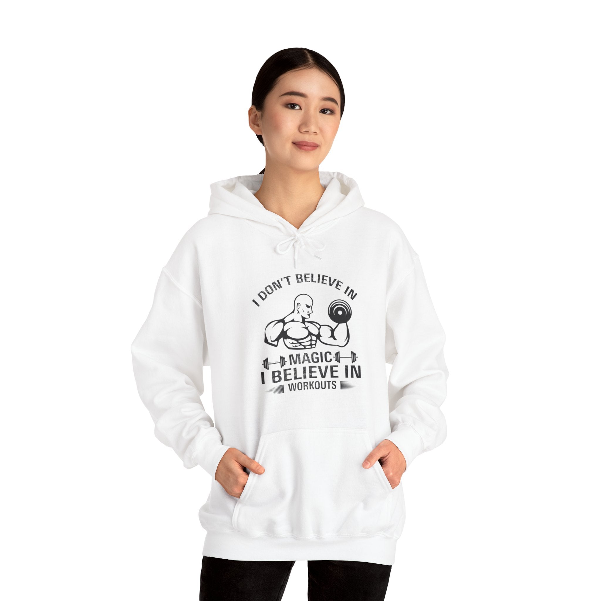 "I Don't Believe In Magic I Believe In Workouts" Unisex Heavy Blend™ Hooded Sweatshirt