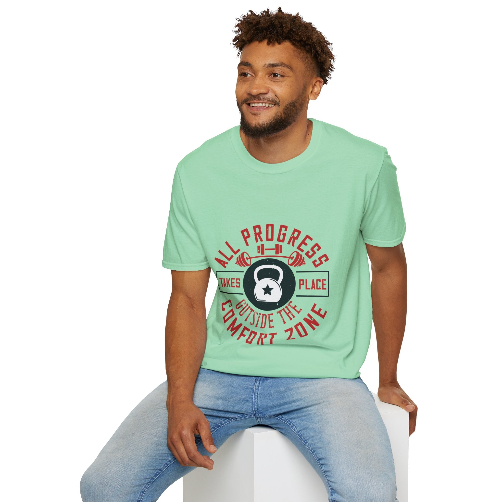 "All ProgressTakes Place Outside Of Comfort Zone" Unisex Soft style T-Shirt