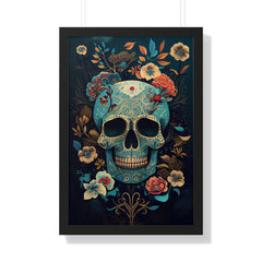 "BLUE CHINOISERIE SUGAR SKULL" Framed Vertical Poster