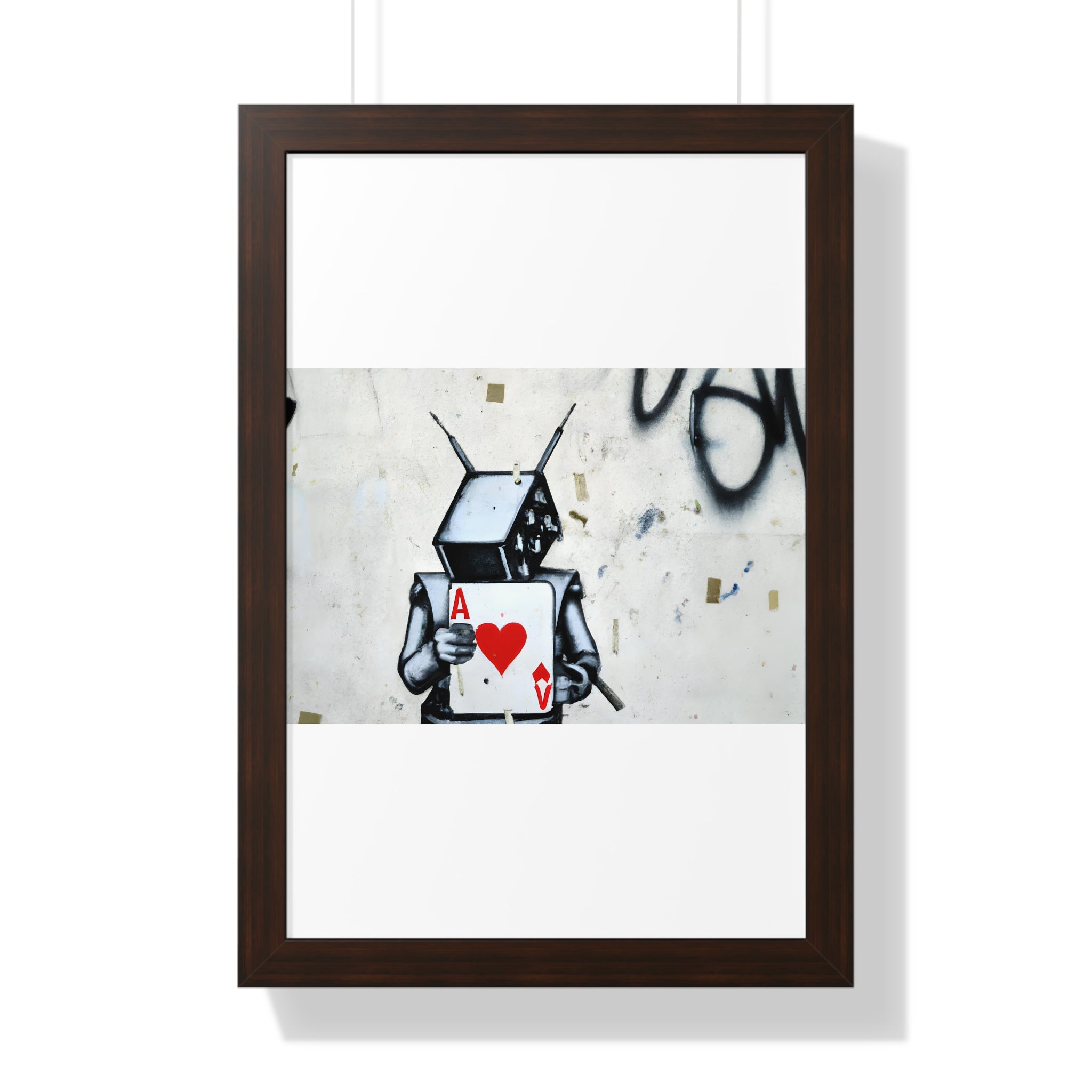 "BANKSY-STYLE GRAFFITI OF A ROBOT PLAYING CARDS" Framed Vertical Poster