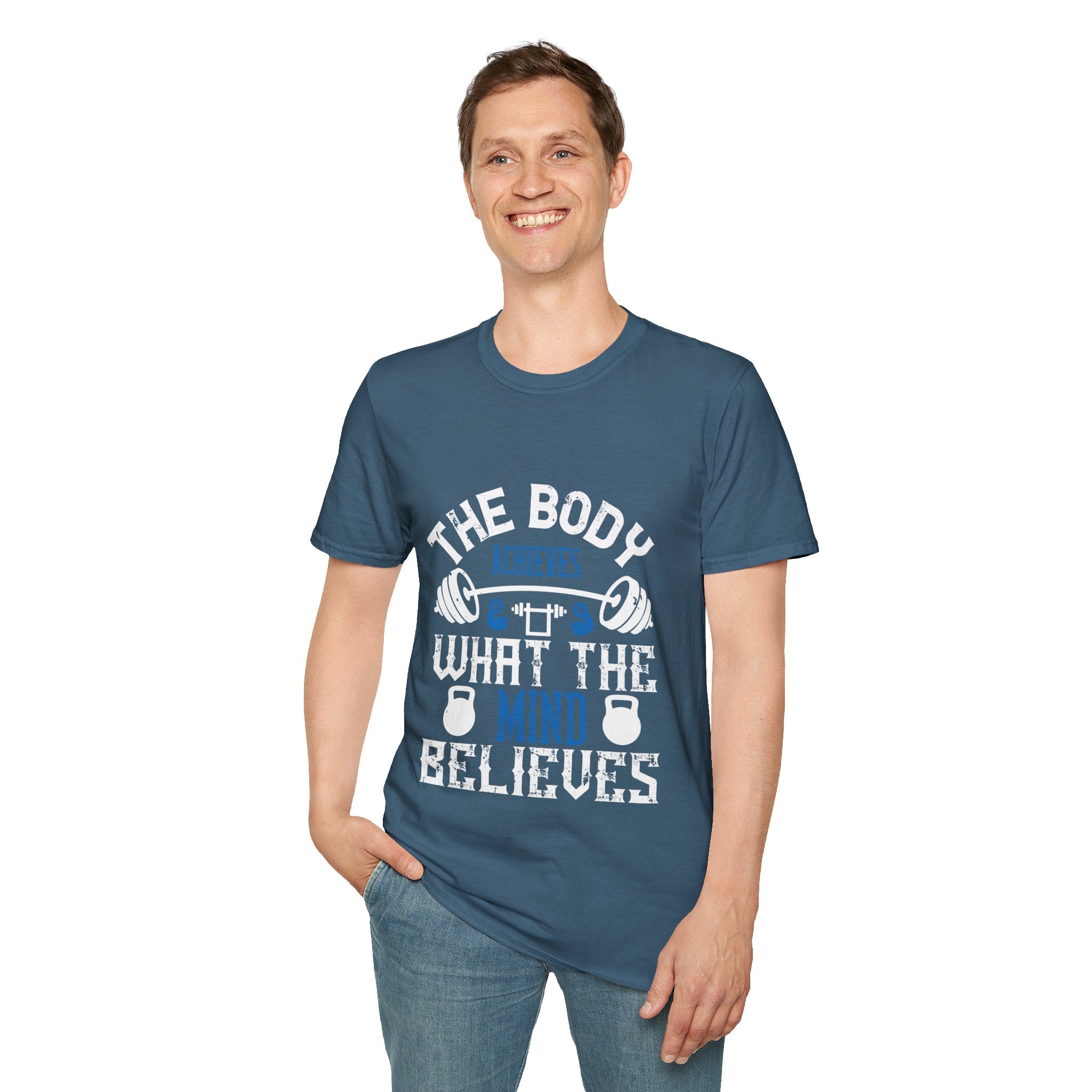 "The body achieves what the mind believes" Unisex Soft style T-Shirt