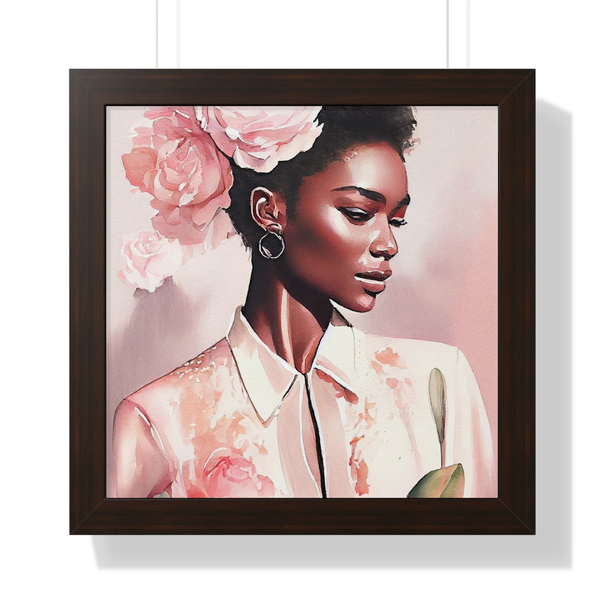 "BLACK WOMAN PEONIES" Framed Vertical Poster