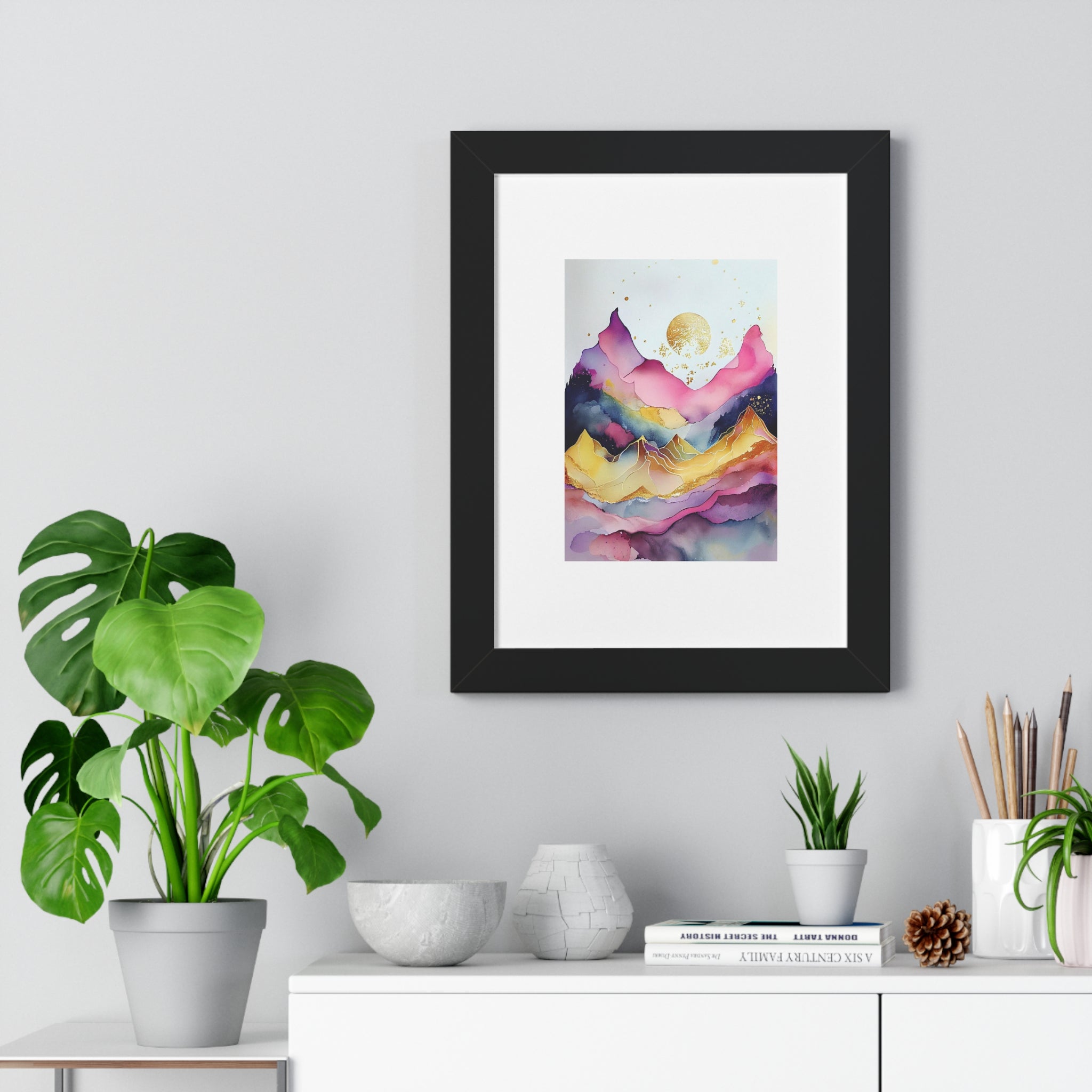 "ABSTRACT ALCOHOLIC INK MOUNTAIN" Framed Vertical Poster