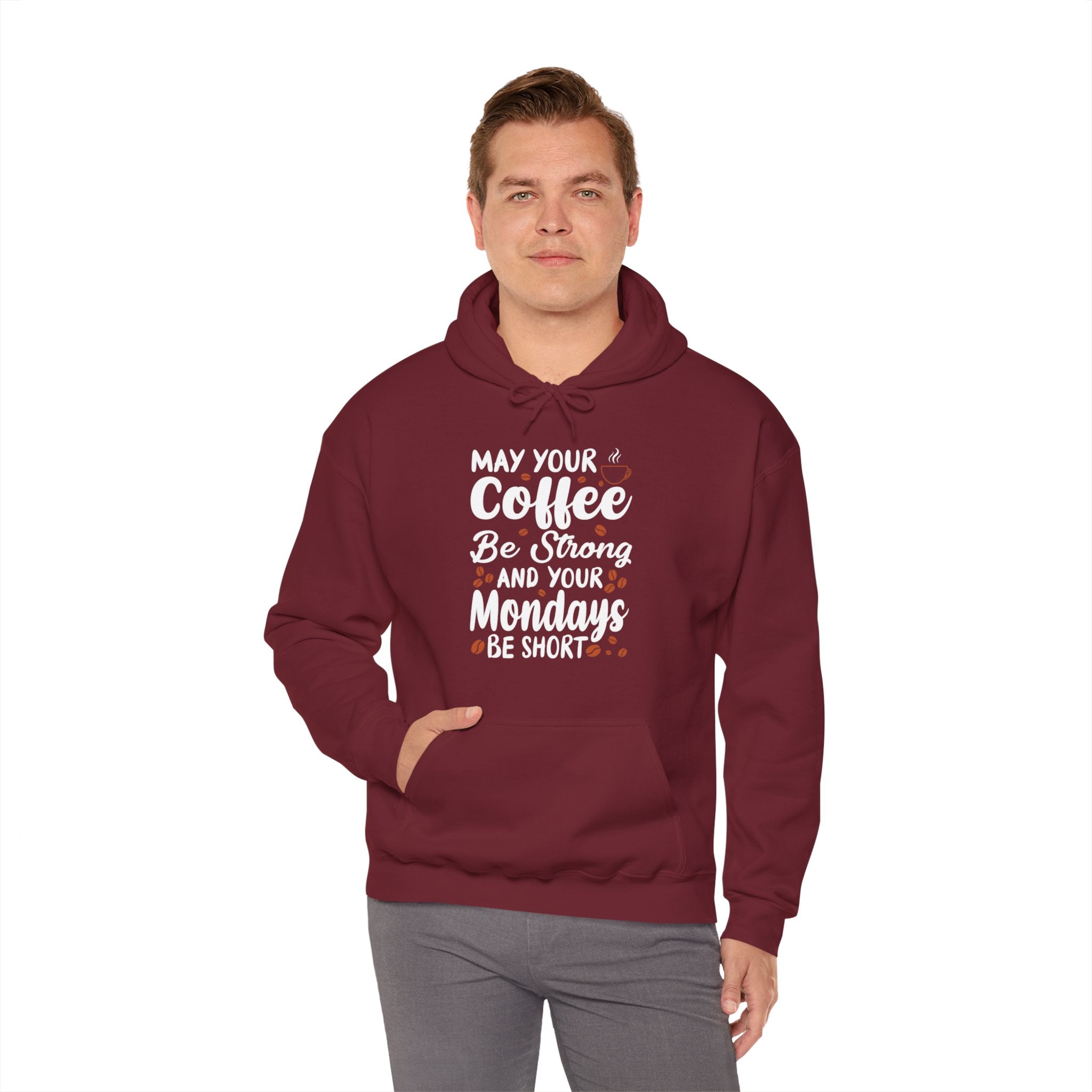 "MAY YOUR COFFEE BE STRONG AND YOUR MONDAYS BE SHORT" Unisex Heavy Blend™ Hooded Sweatshirt