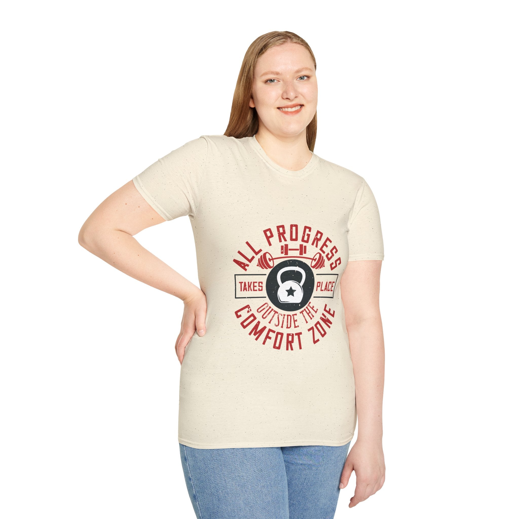 "All ProgressTakes Place Outside Of Comfort Zone" Unisex Soft style T-Shirt