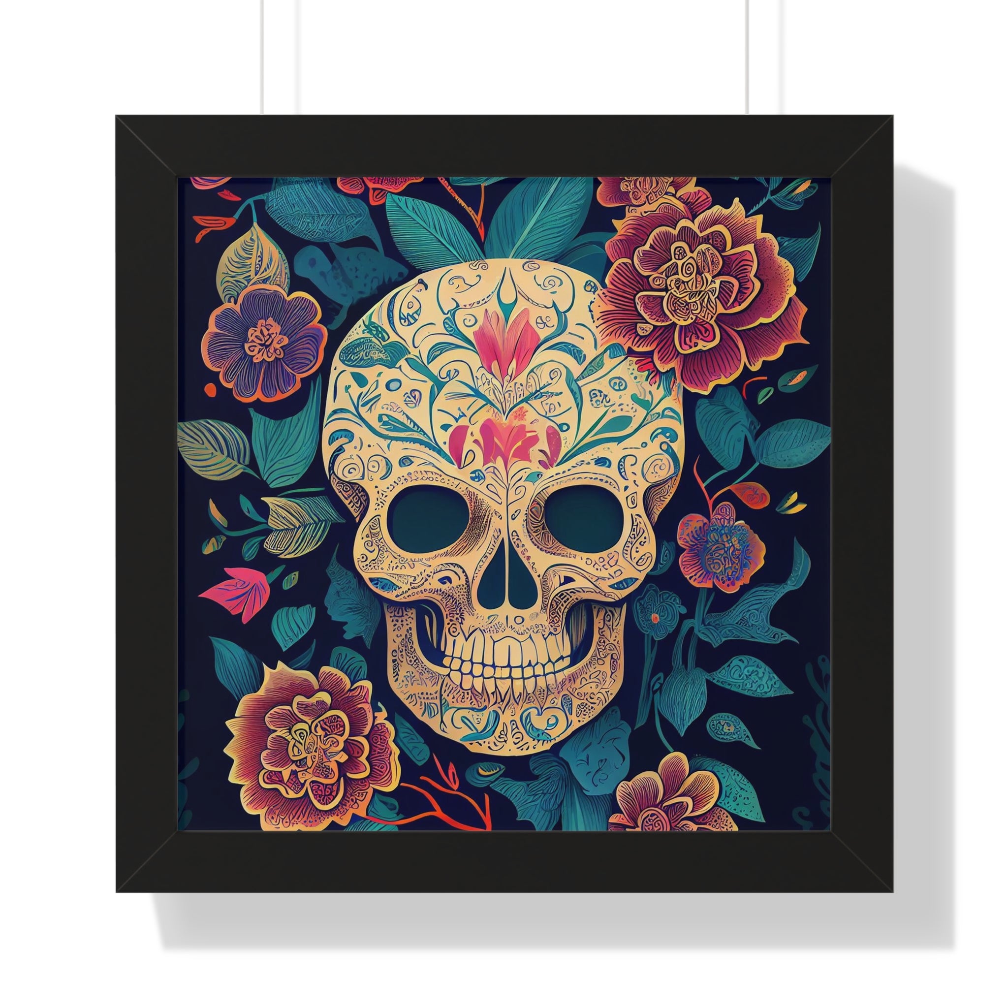 "BEIGE CHINOISERIE SUGAR SKULL" Framed Vertical Poster