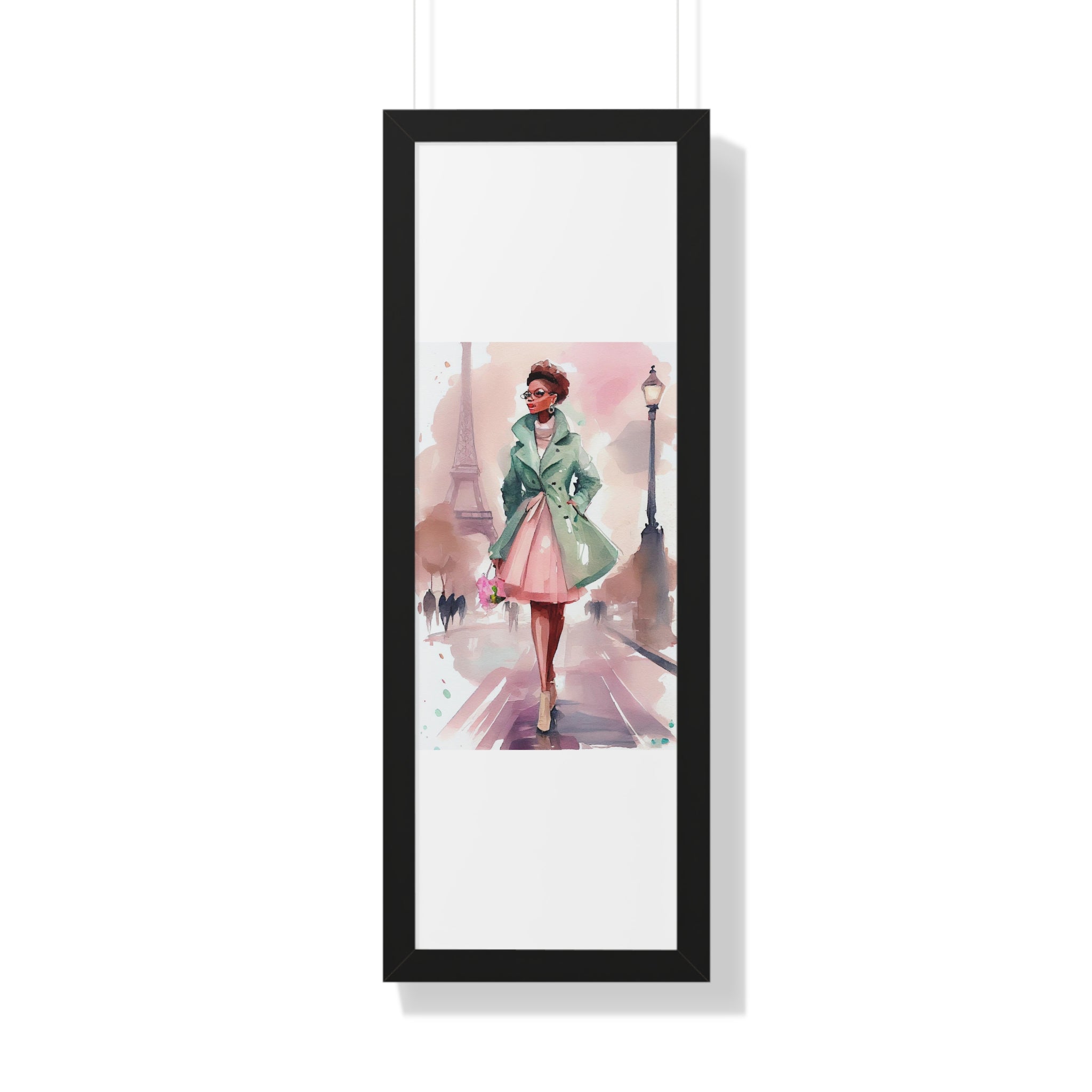 "BLACK WOMAN PARIS GLASSES" Framed Vertical Poster