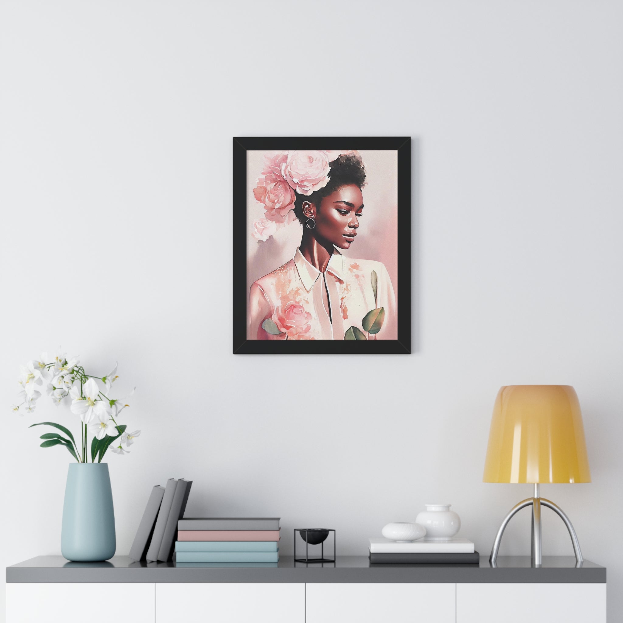 "BLACK WOMAN PEONIES" Framed Vertical Poster